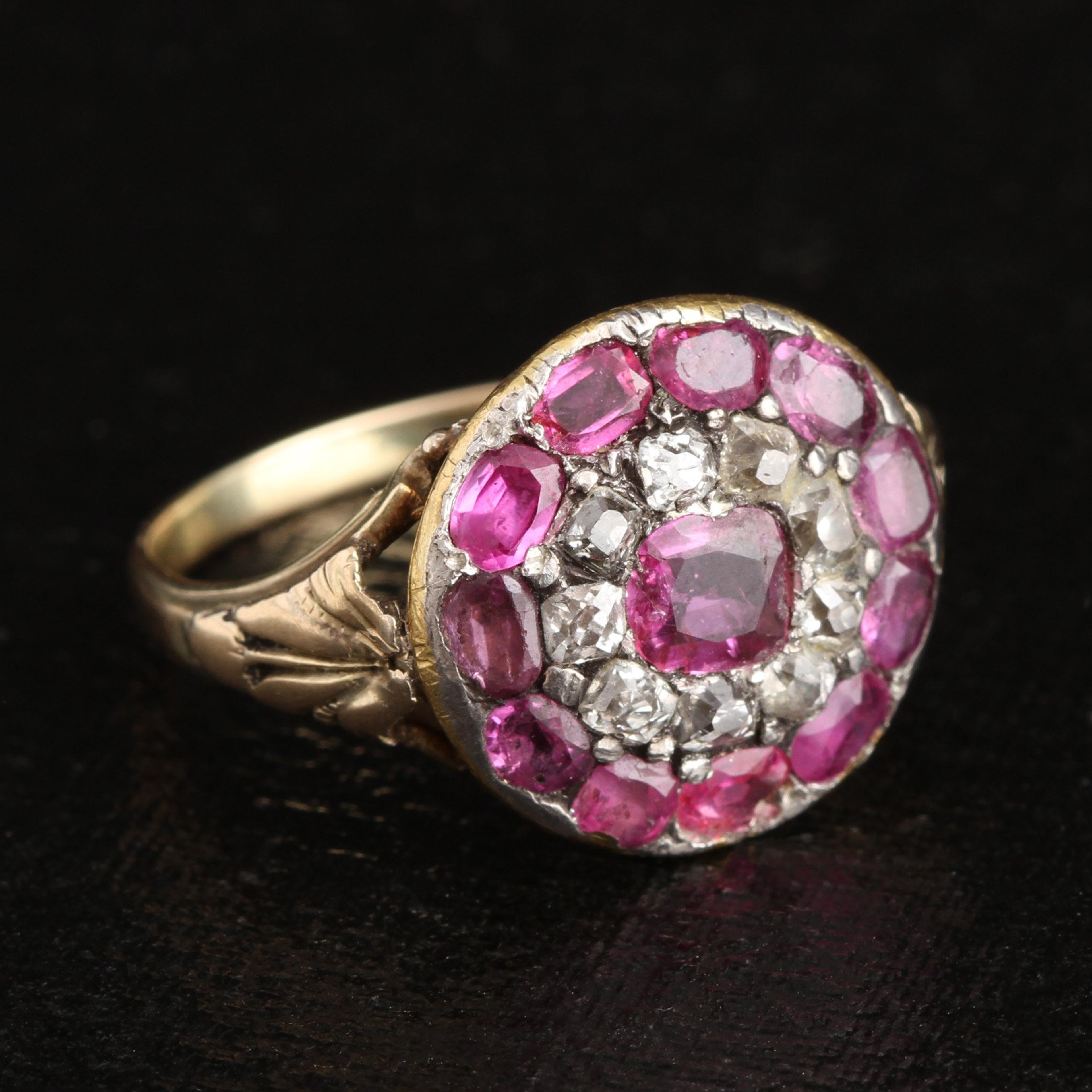 Detail of 18th Century Ruby and Diamond Target Cluster Ring