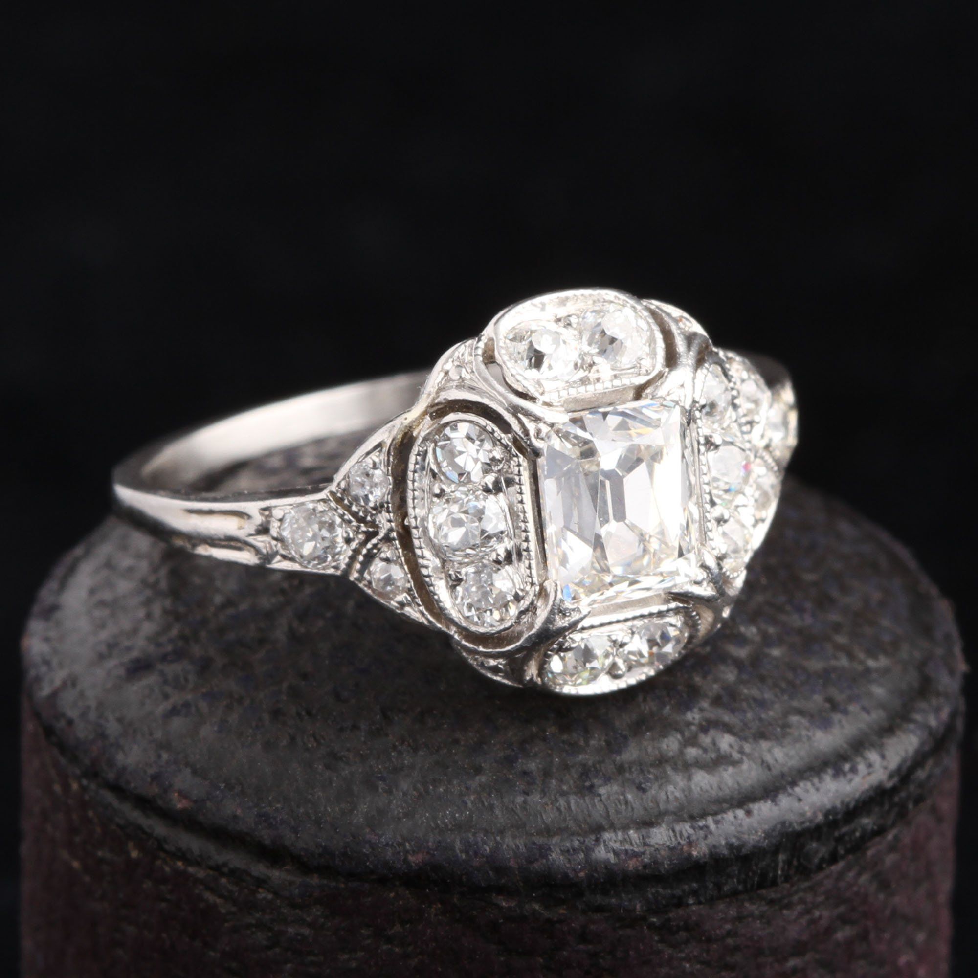 Detail of Art Deco Platinum Diamond Cluster Ring