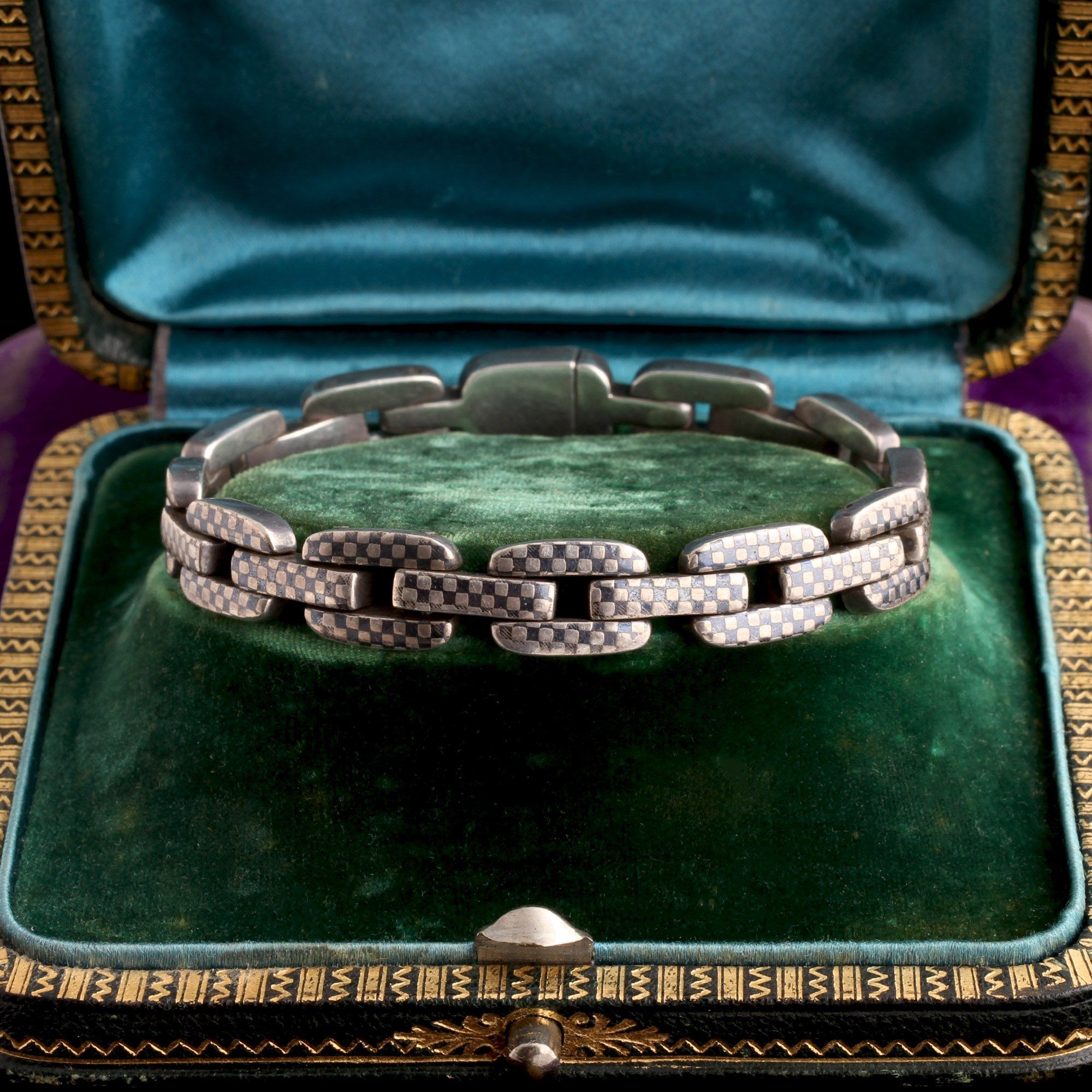 Victorian Silver Niello Chain Link Bracelet