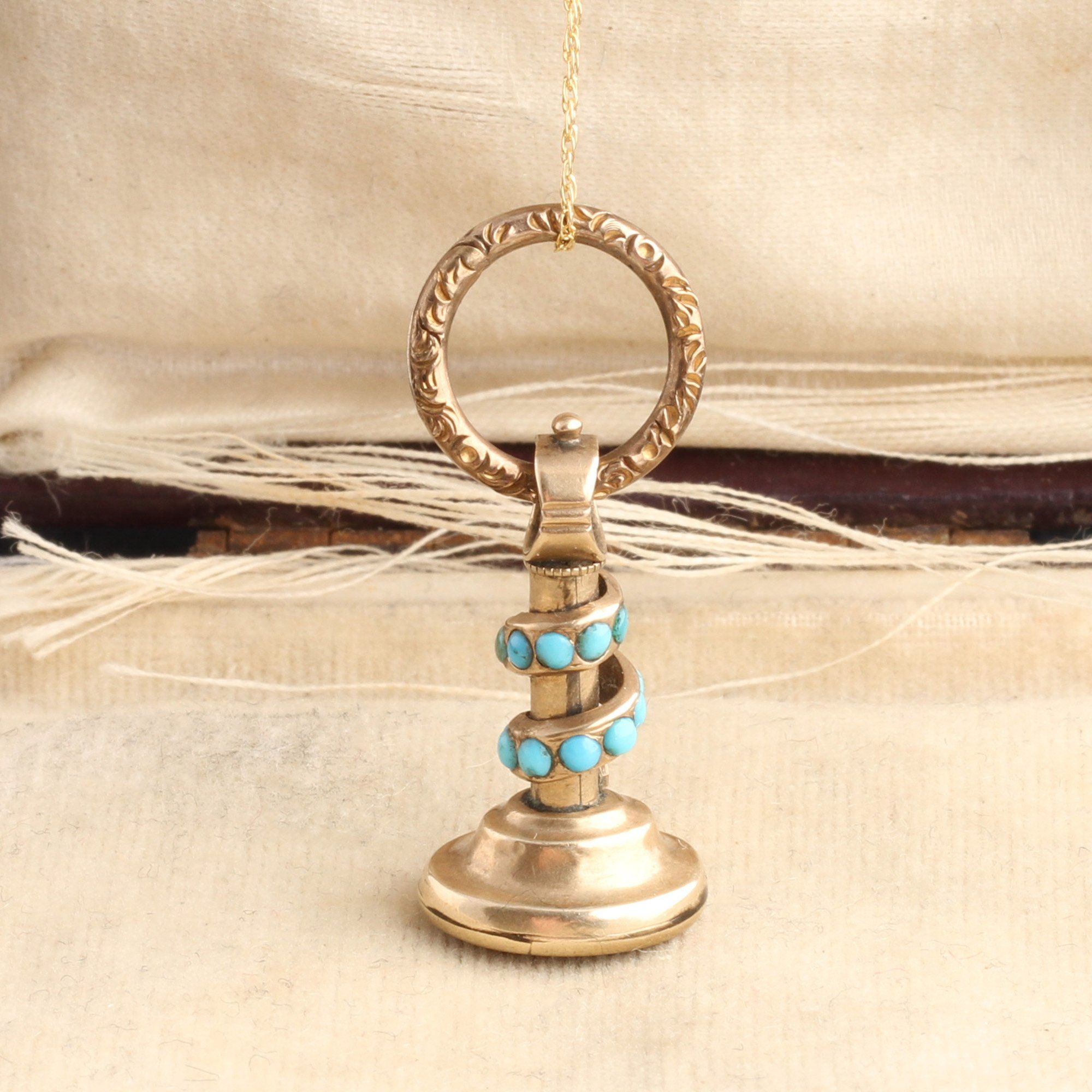 Georgian Turquoise & Citrine Wax Seal Fob