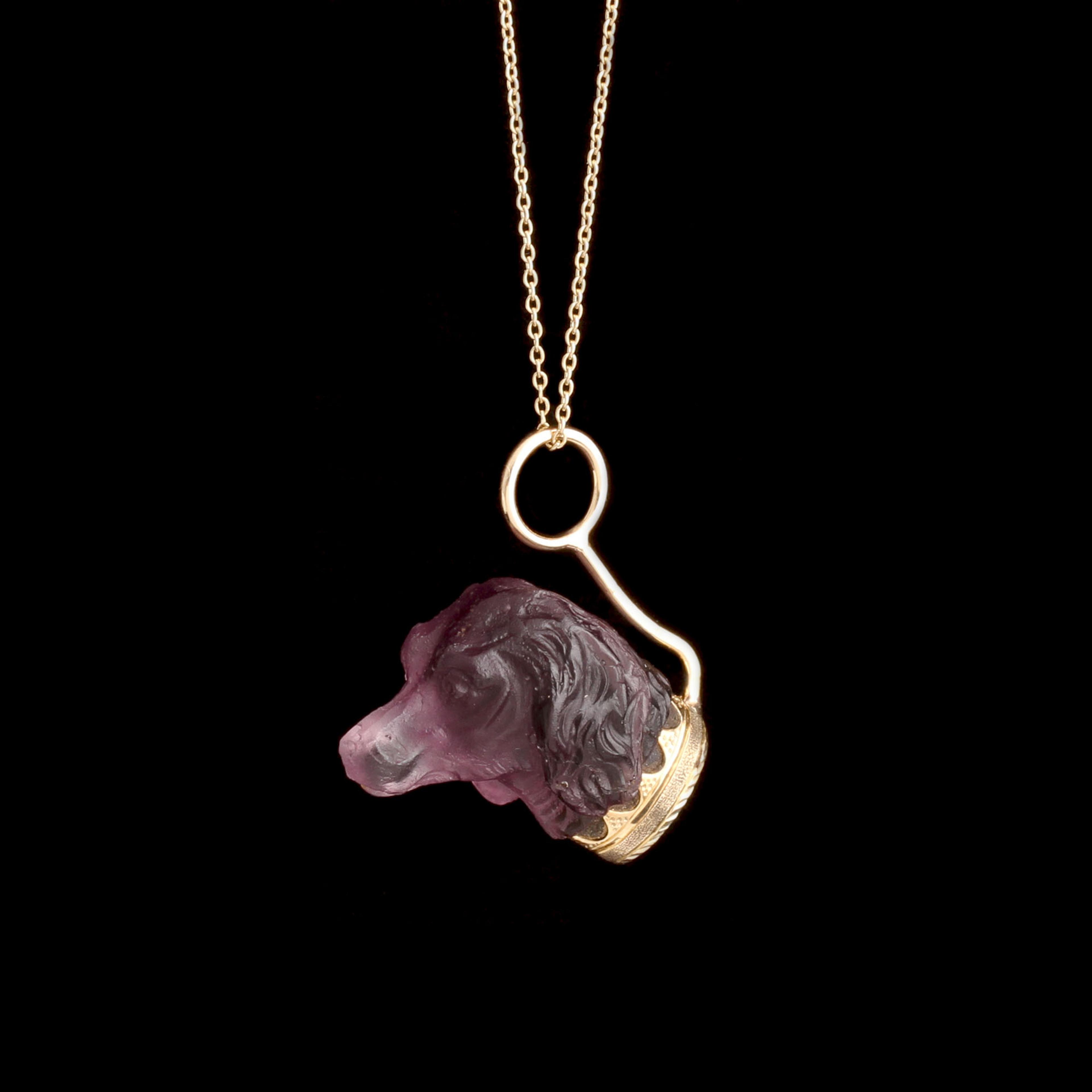 Detail of Victorian "Amethyst" Glass Spaniel Necklace