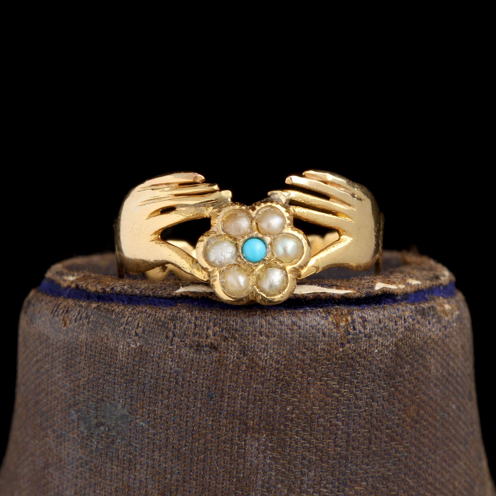 Early Victorian Giving Hands Forget Me Not Ring