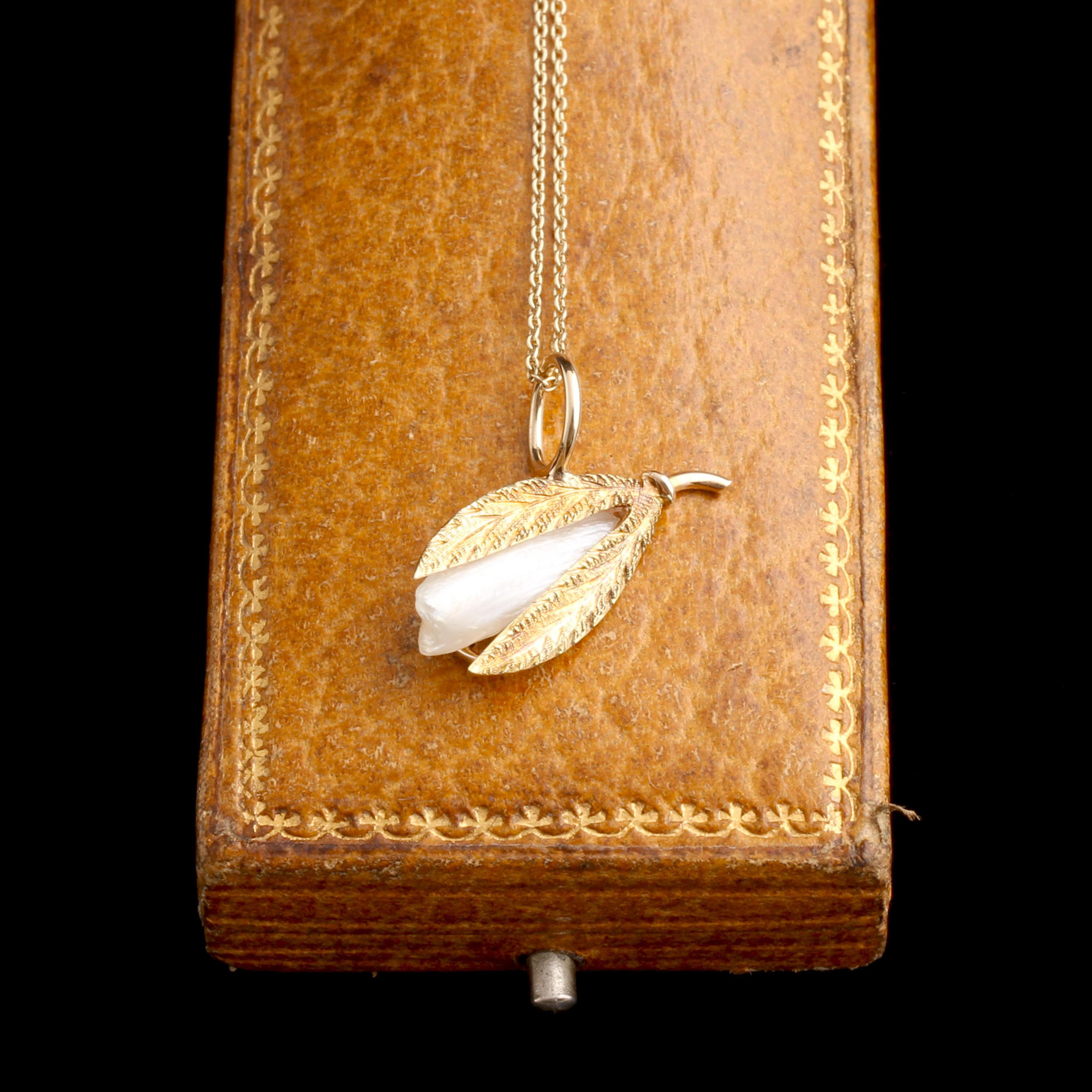 Detail of Victorian Leaves & Freshwater Pearl Pendant