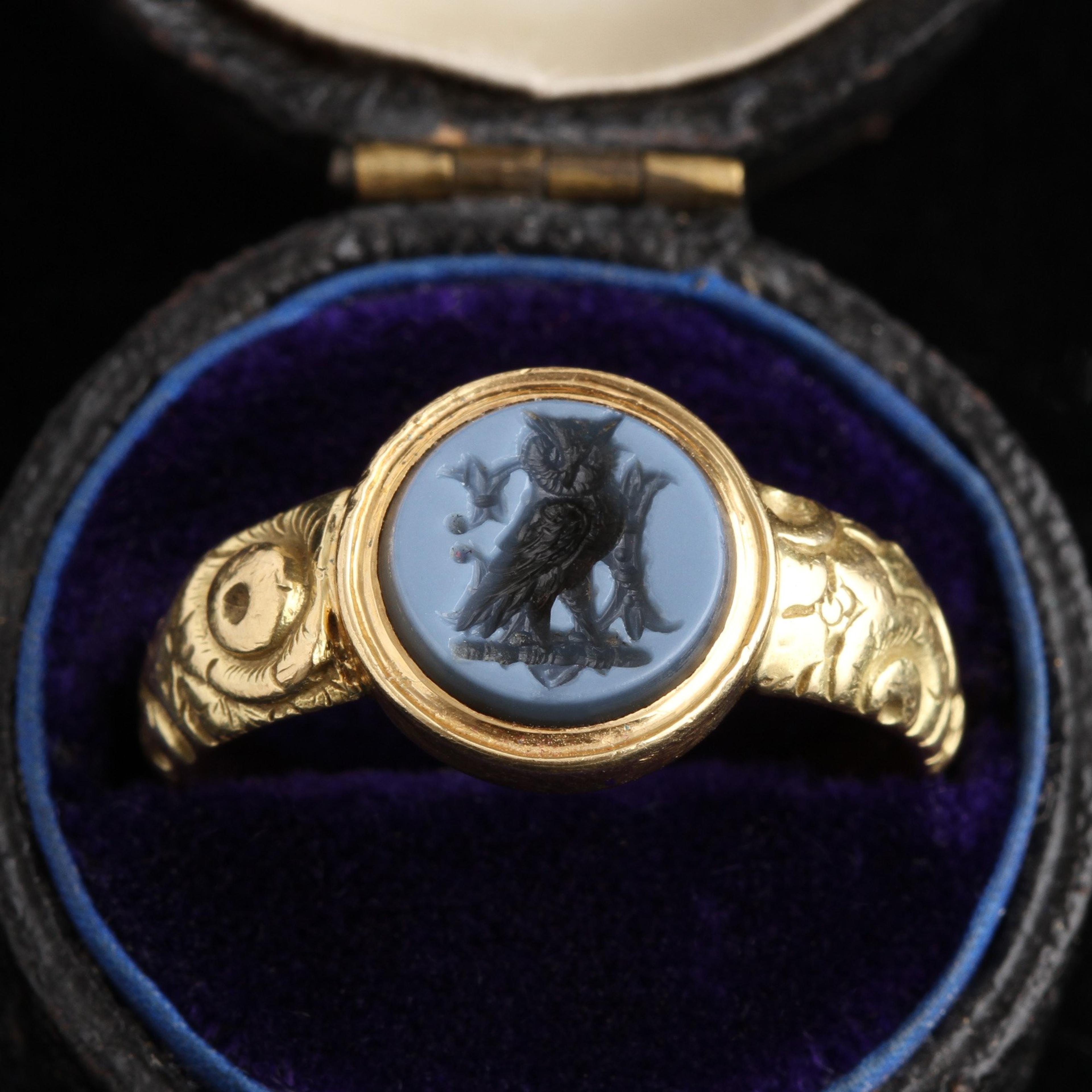 Detail of Georgian Nicolo Intaglio Owl Ring