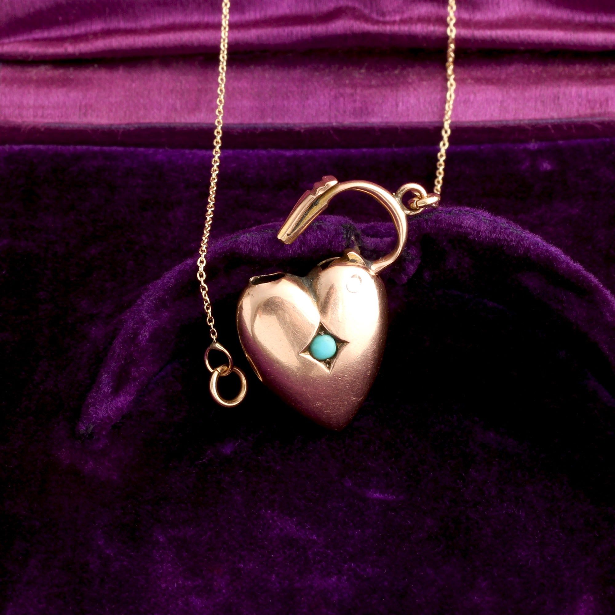 Victorian Turquoise Heart Padlock Necklace