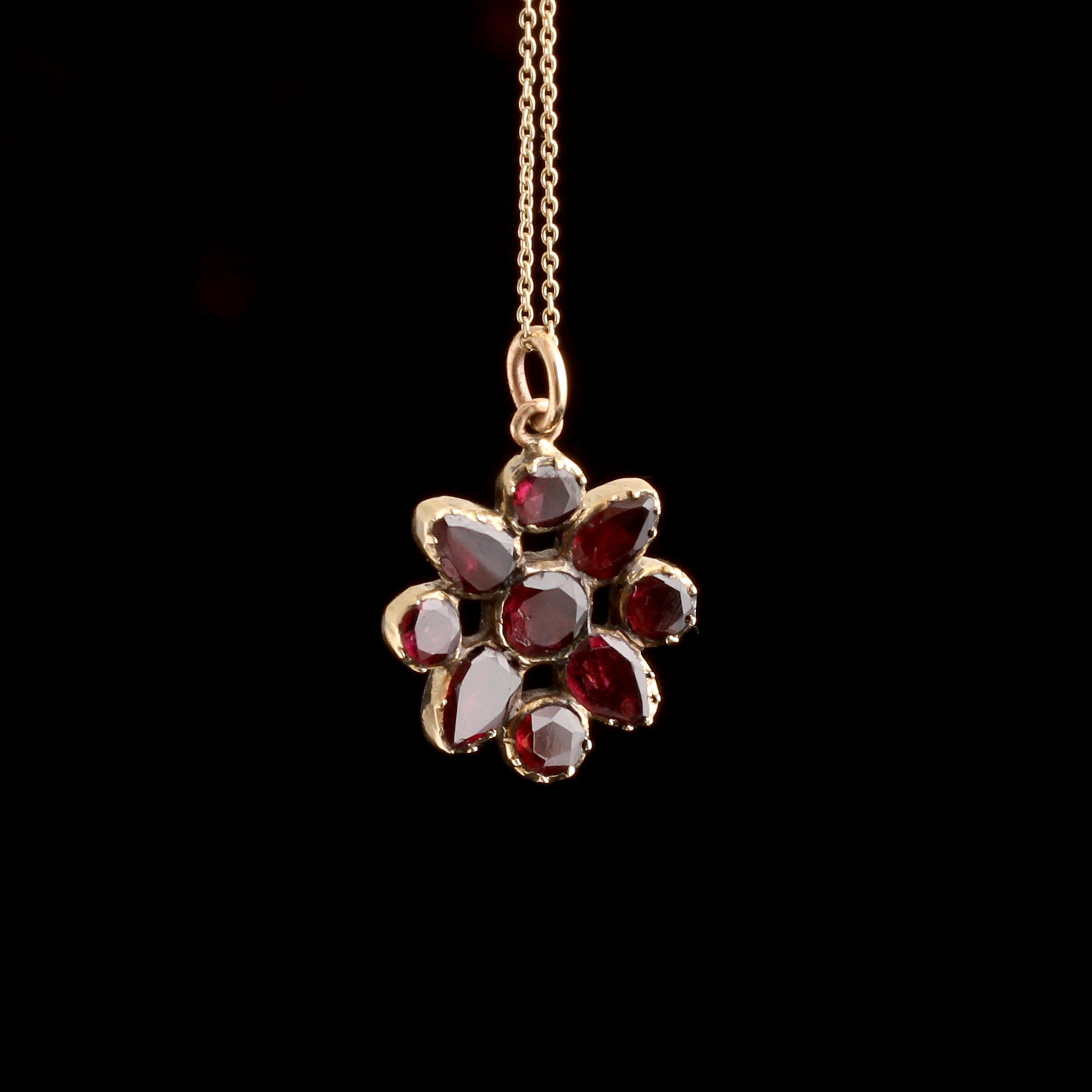 Georgian Flat Cut Garnet Flower Necklace