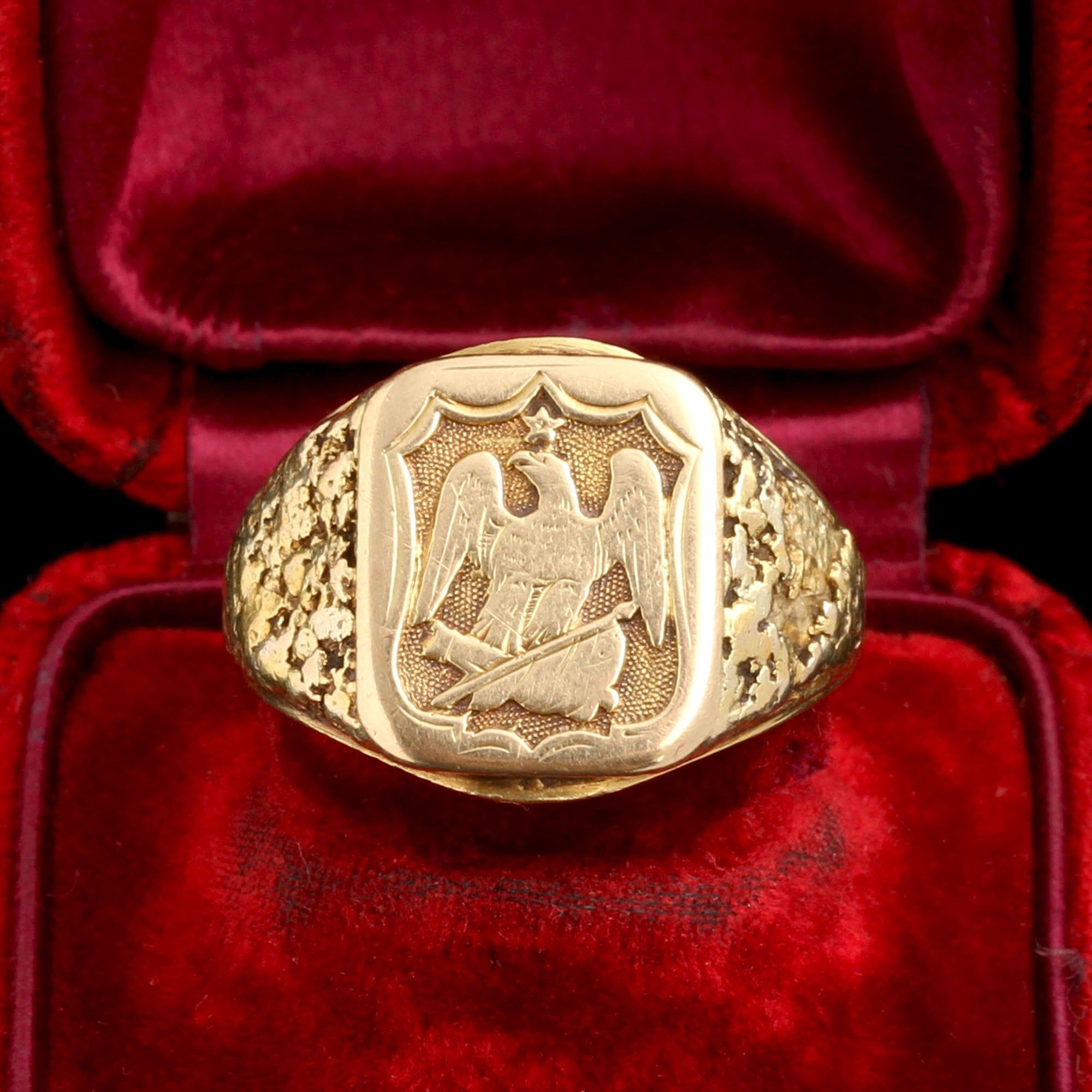 Late 19th Century Gold Nugget American Eagle Ring
