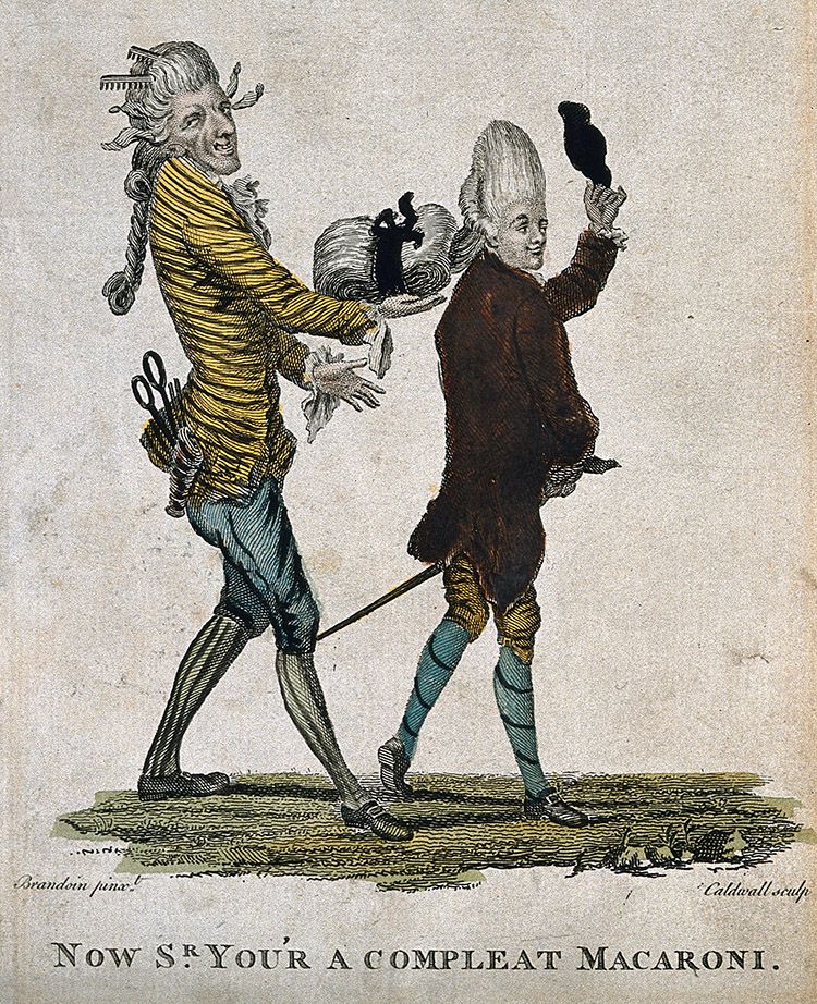 ‘Now Sr. you'r a compleat Macaroni,’ coloured engraving by J. Caldwell after M.V. Brandoin, 1733-1807.