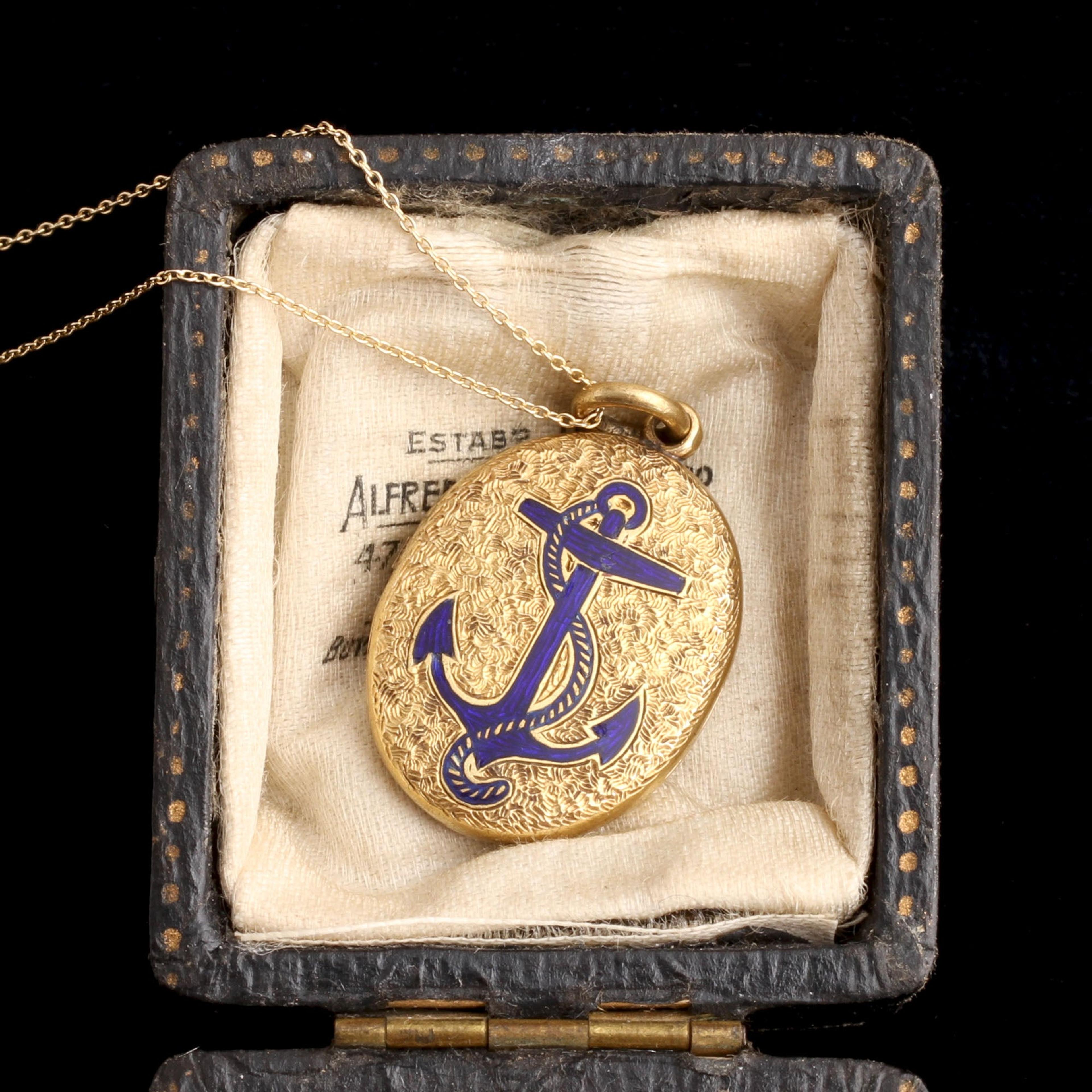 Detail of Victorian Blue Enamel Anchor Locket