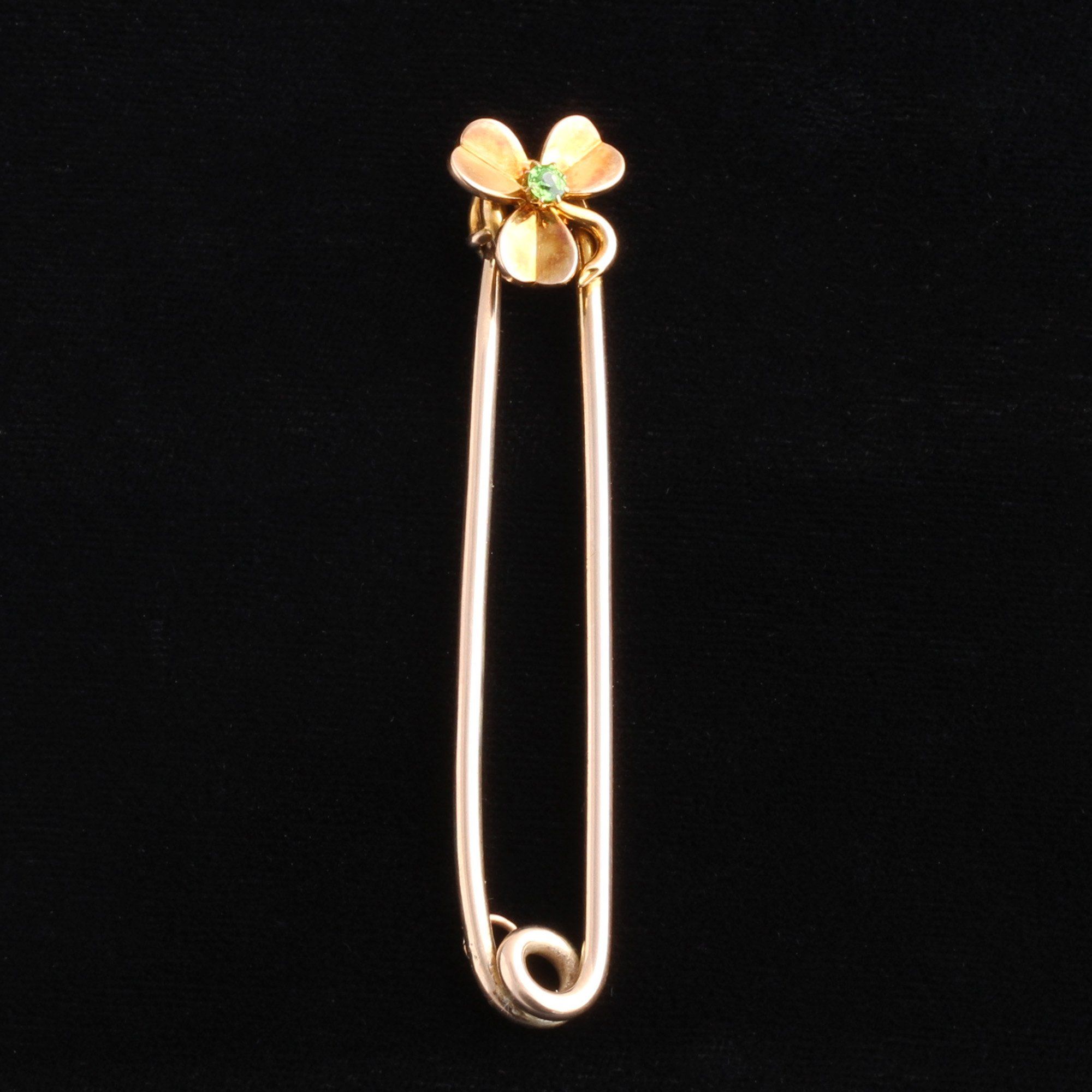 Edwardian Demantoid Garnet Clover Safety Pin