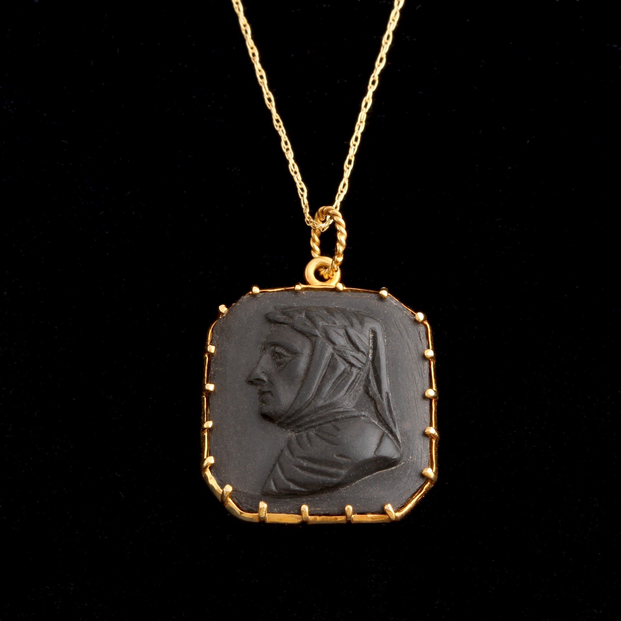 Victorian Lava Cameo of Petrarch Pendant