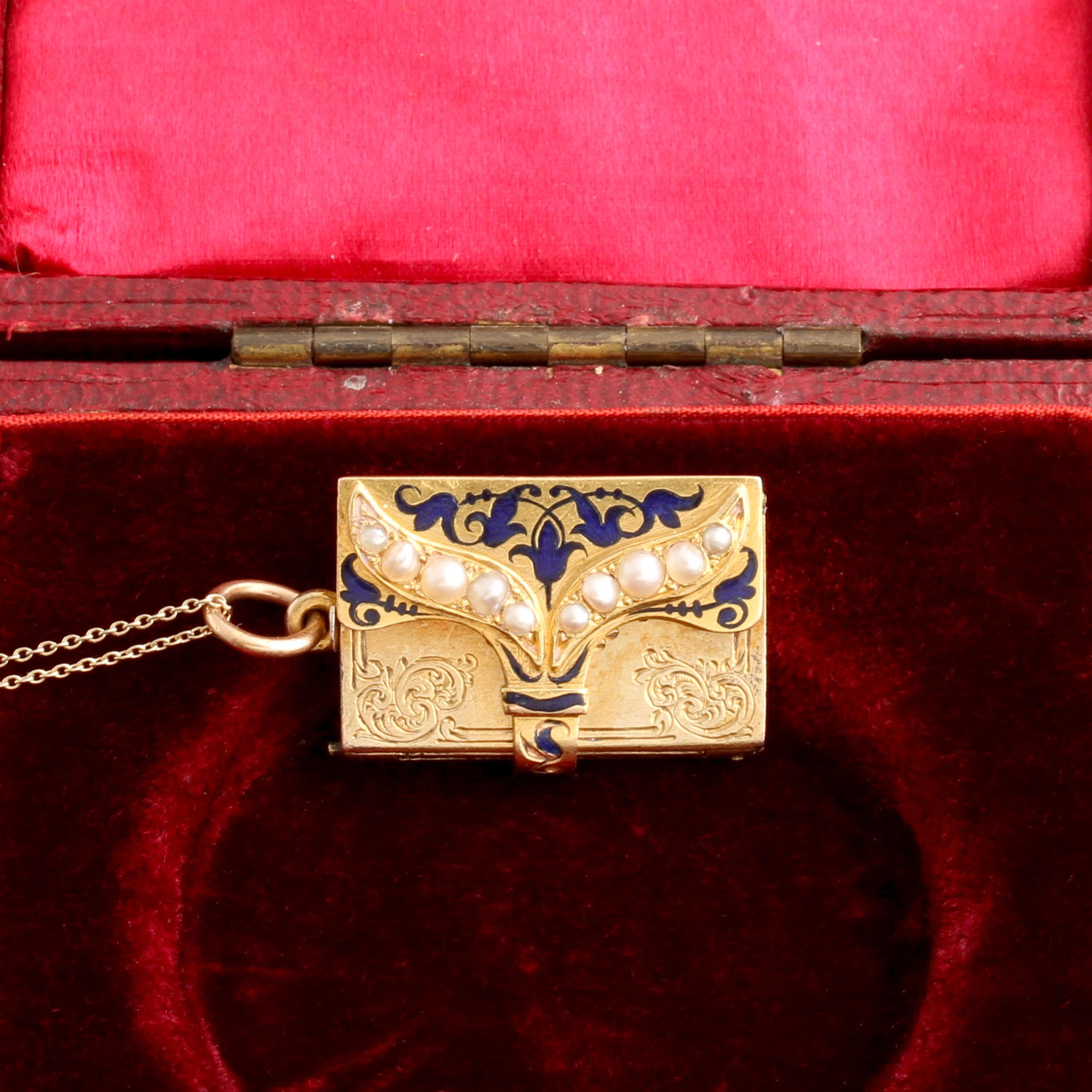 Early Victorian Pearl & Enamel Book-Shaped Vinaigrette