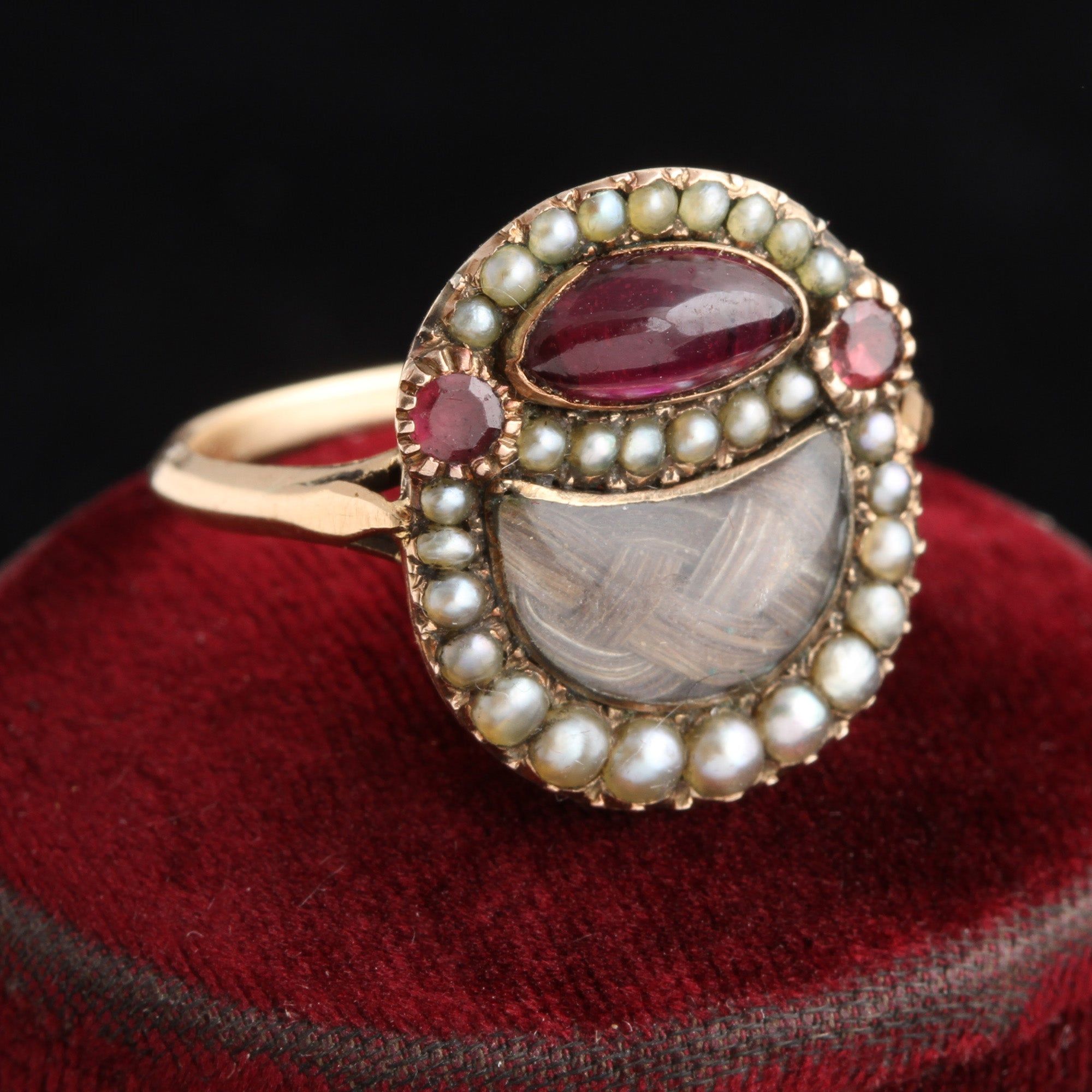 Detail of Georgian Garnet, Pearl & Hair Padlock Ring