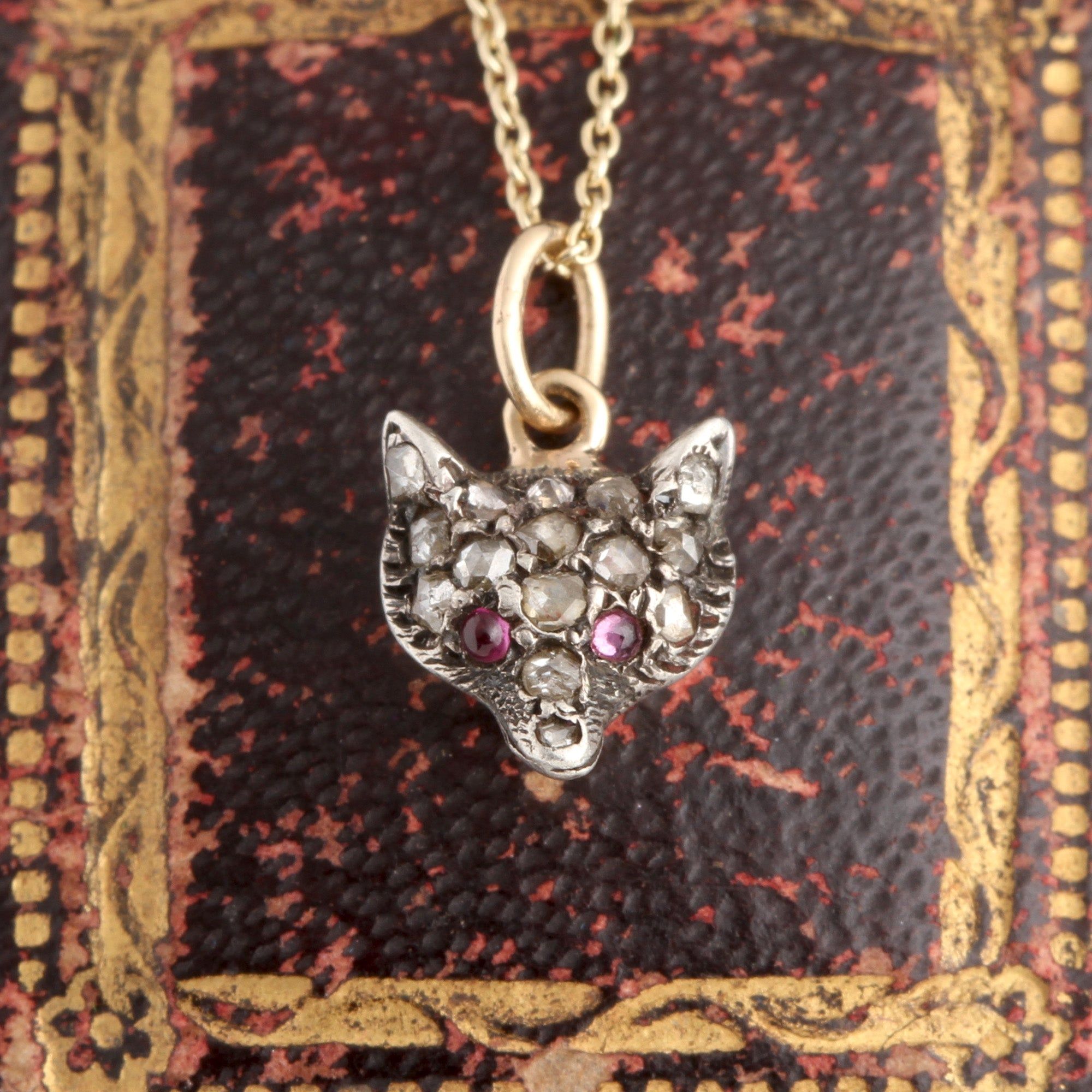 Victorian Diamond & Ruby Fox Head Pendant