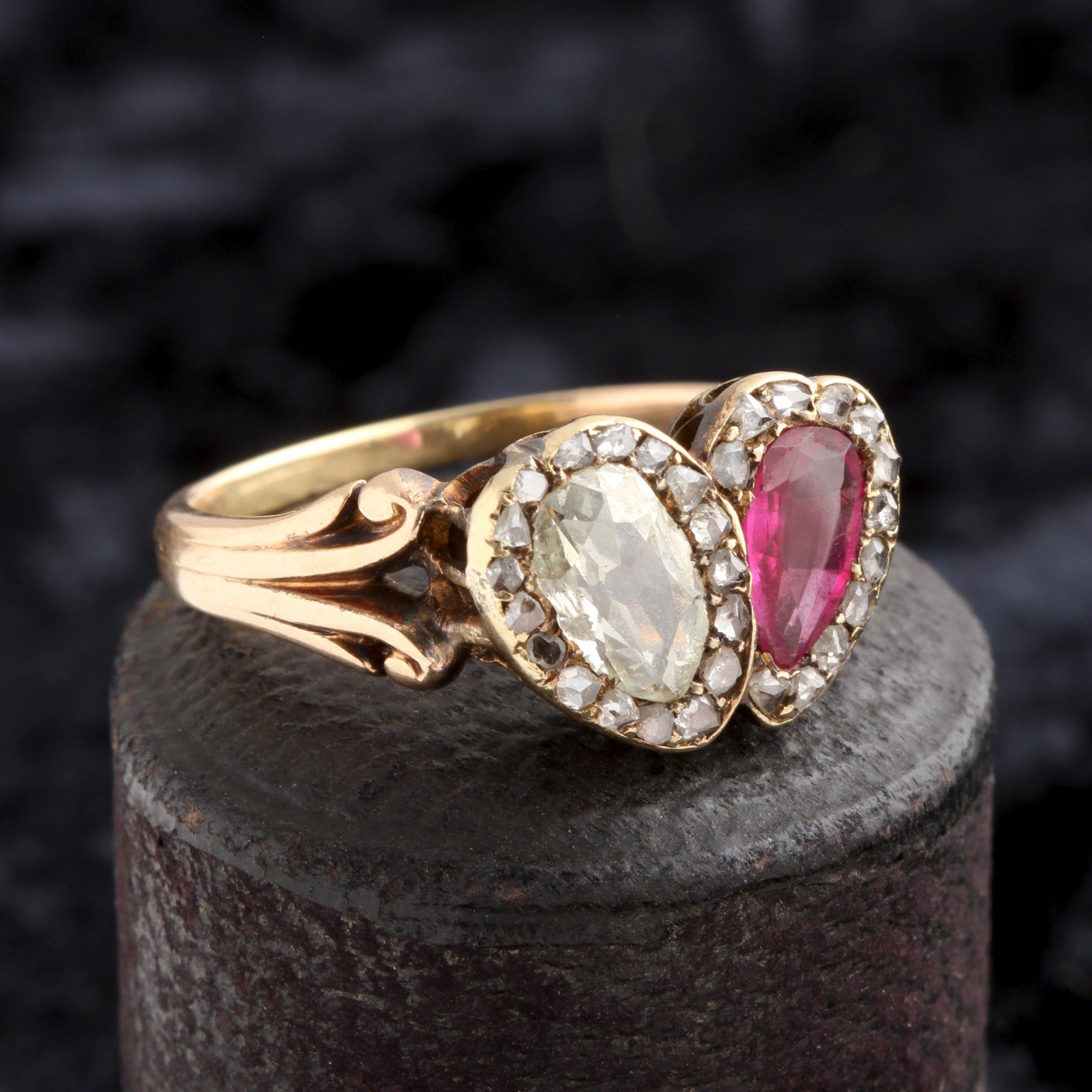 Victorian Ruby & Diamond Twin Hearts Ring