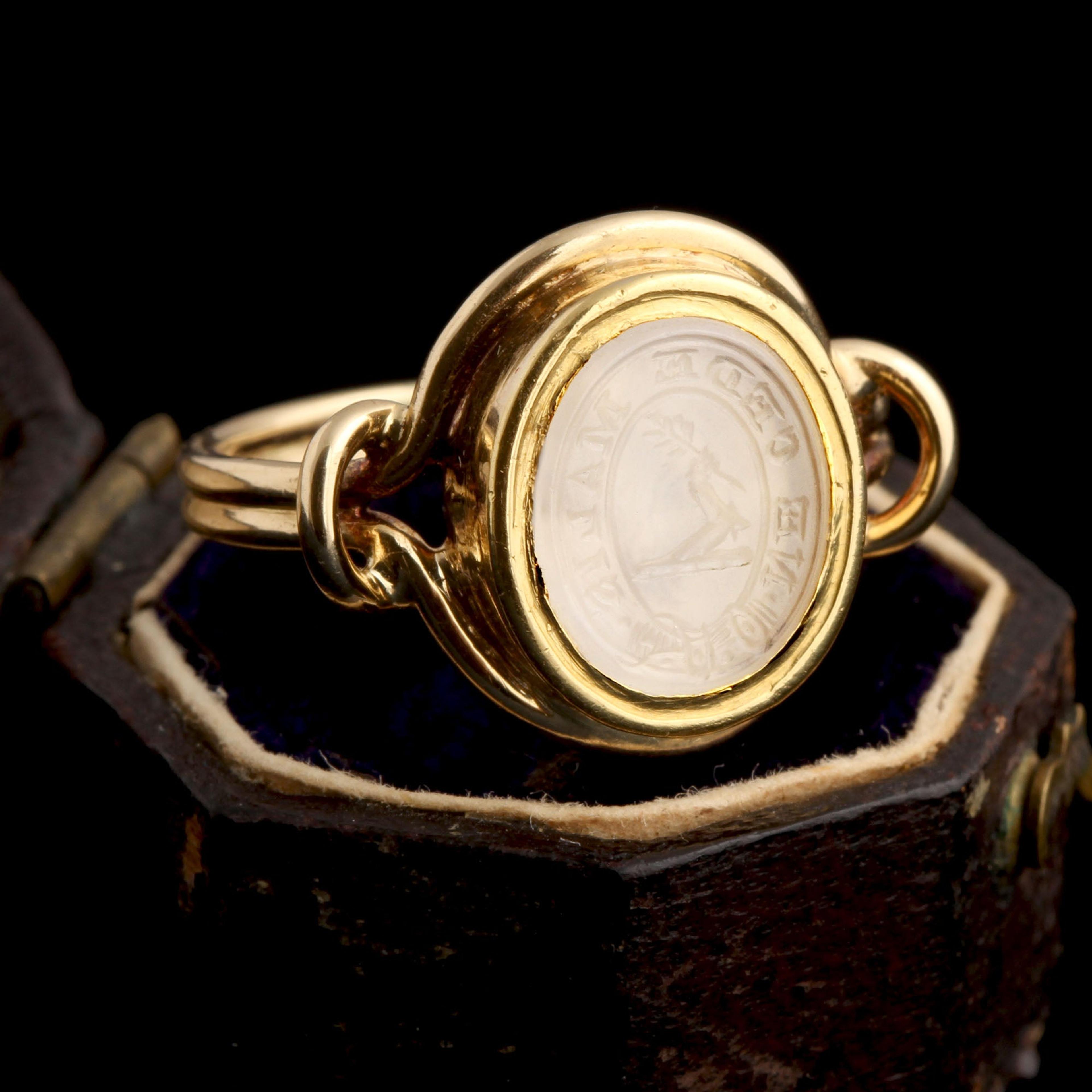 Victorian "Ne Cede Malis" Chalcedony Signet Ring