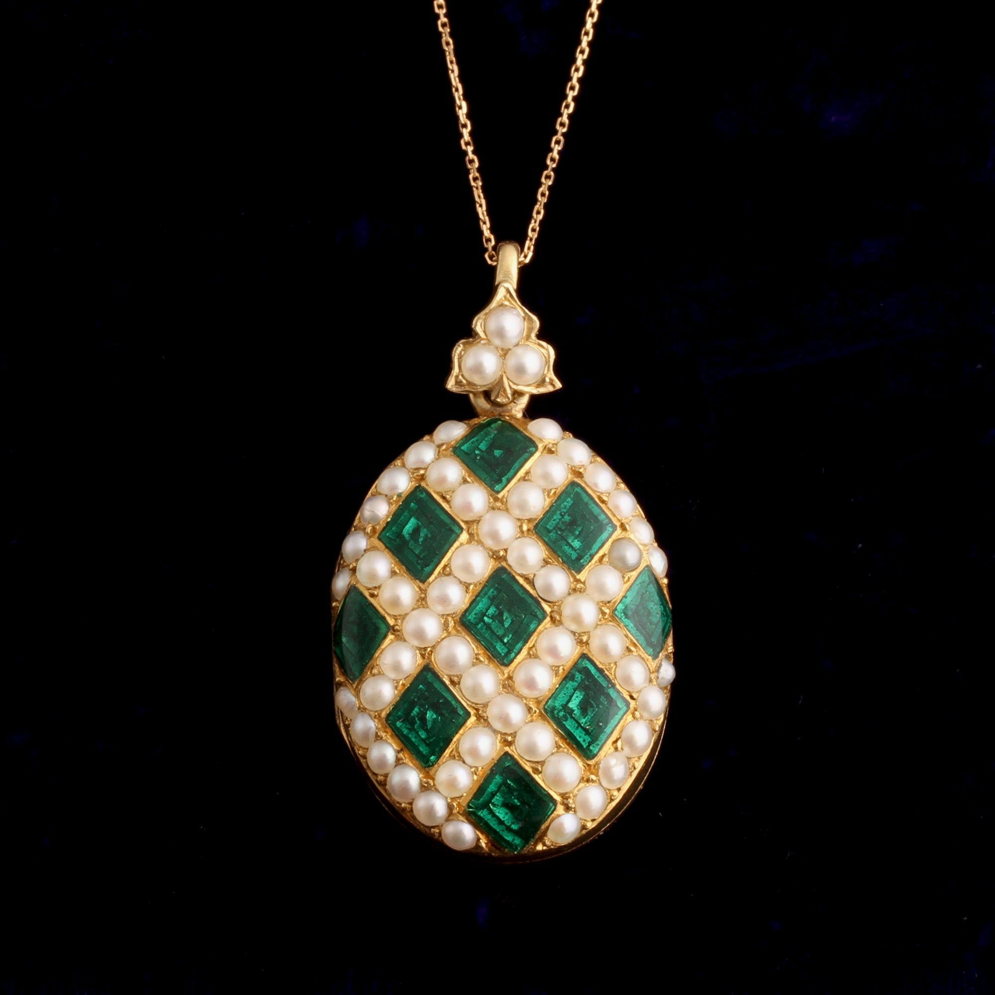 Victorian Seed Pearl & Green Enamel Locket