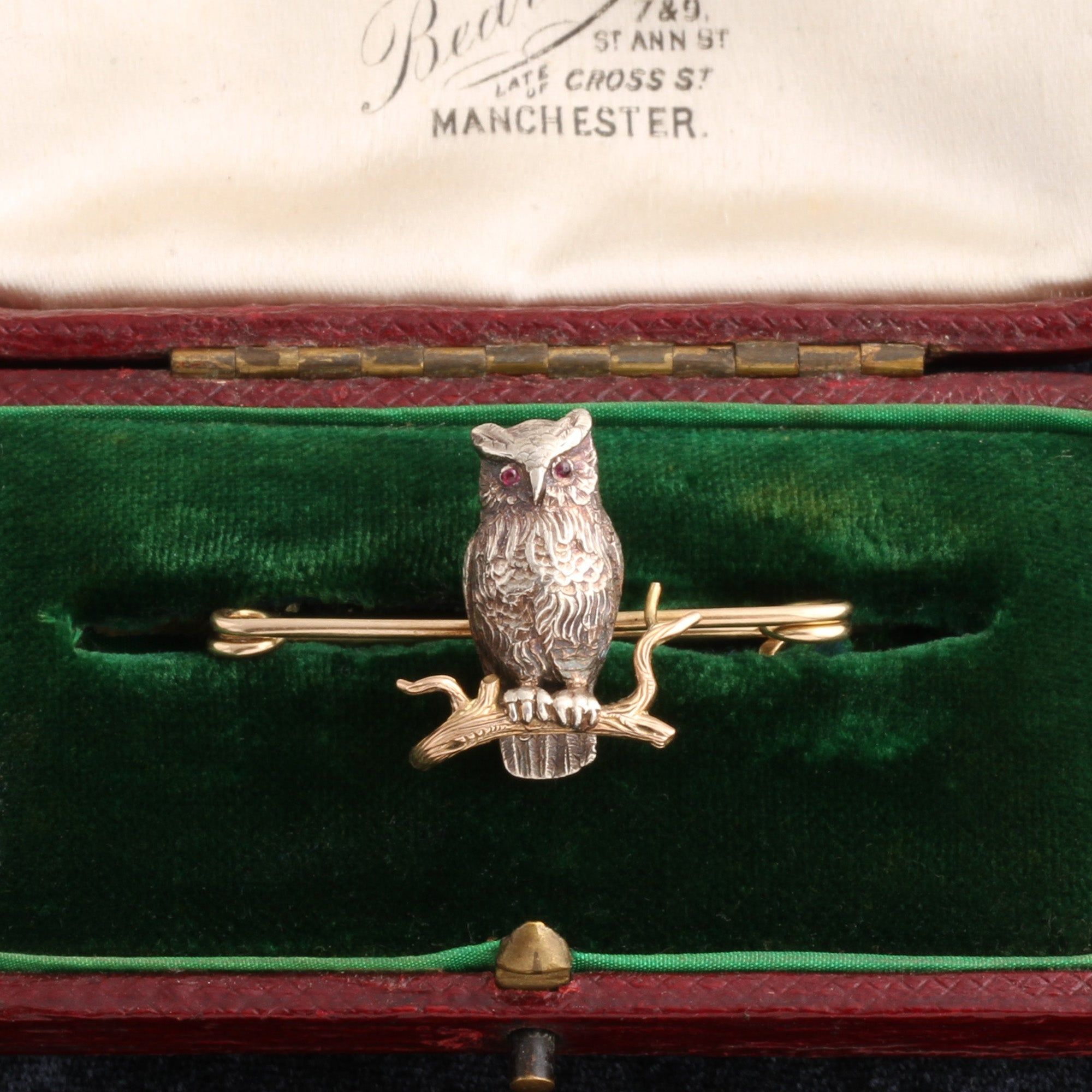 Detail of Victorian Owl Brooch