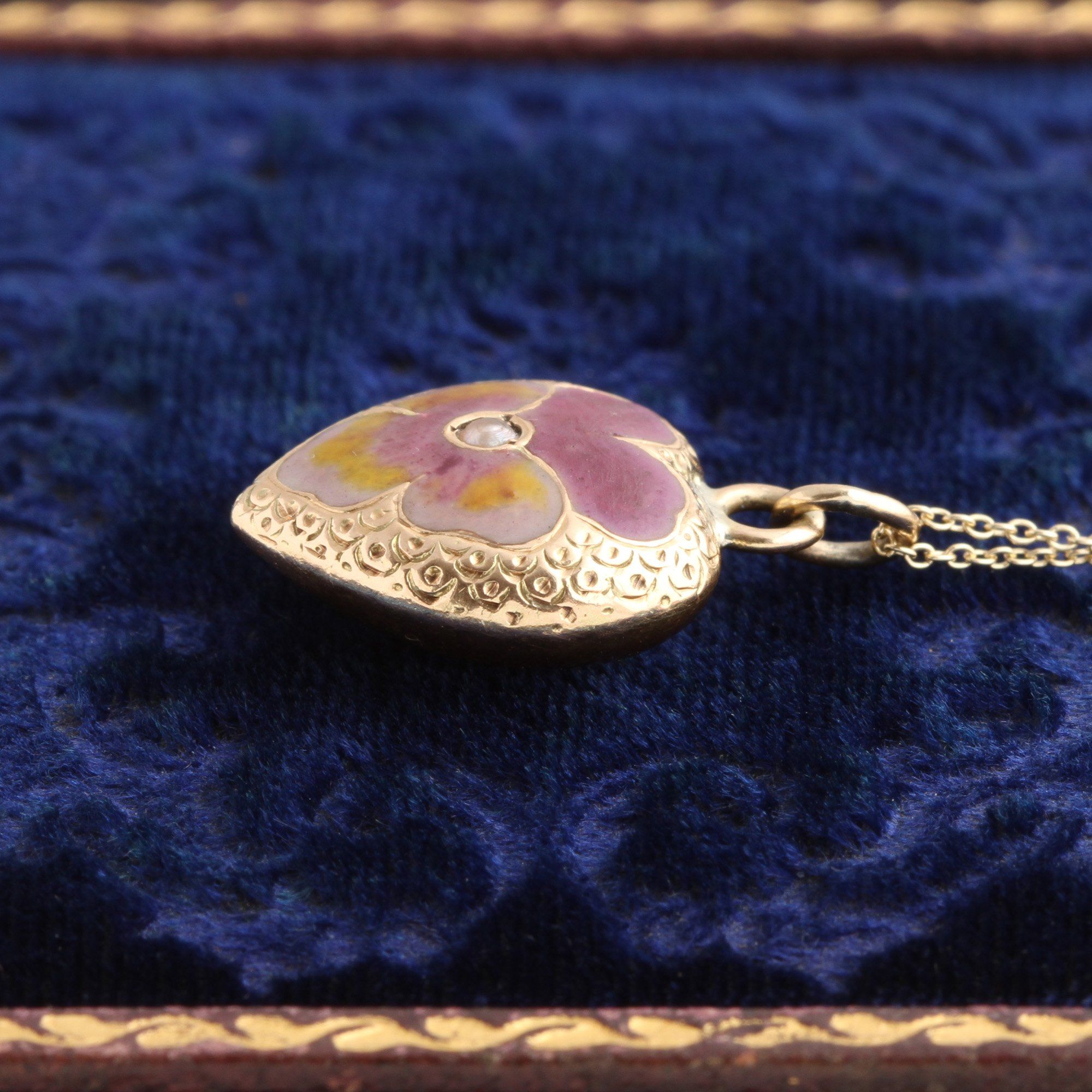 Victorian Enamel Pansy Heart Necklace