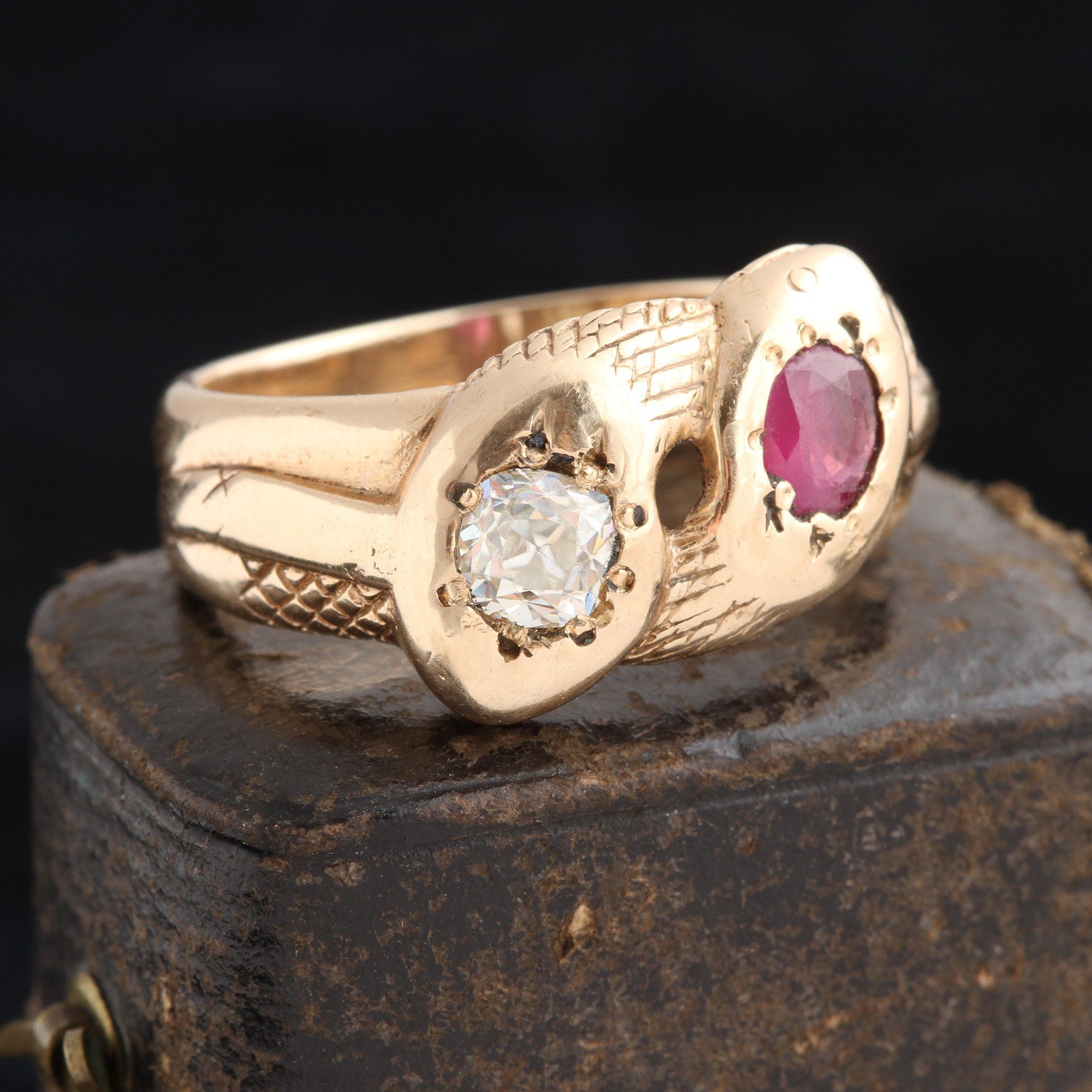Victorian Diamond & Ruby Twin Snakes Ring
