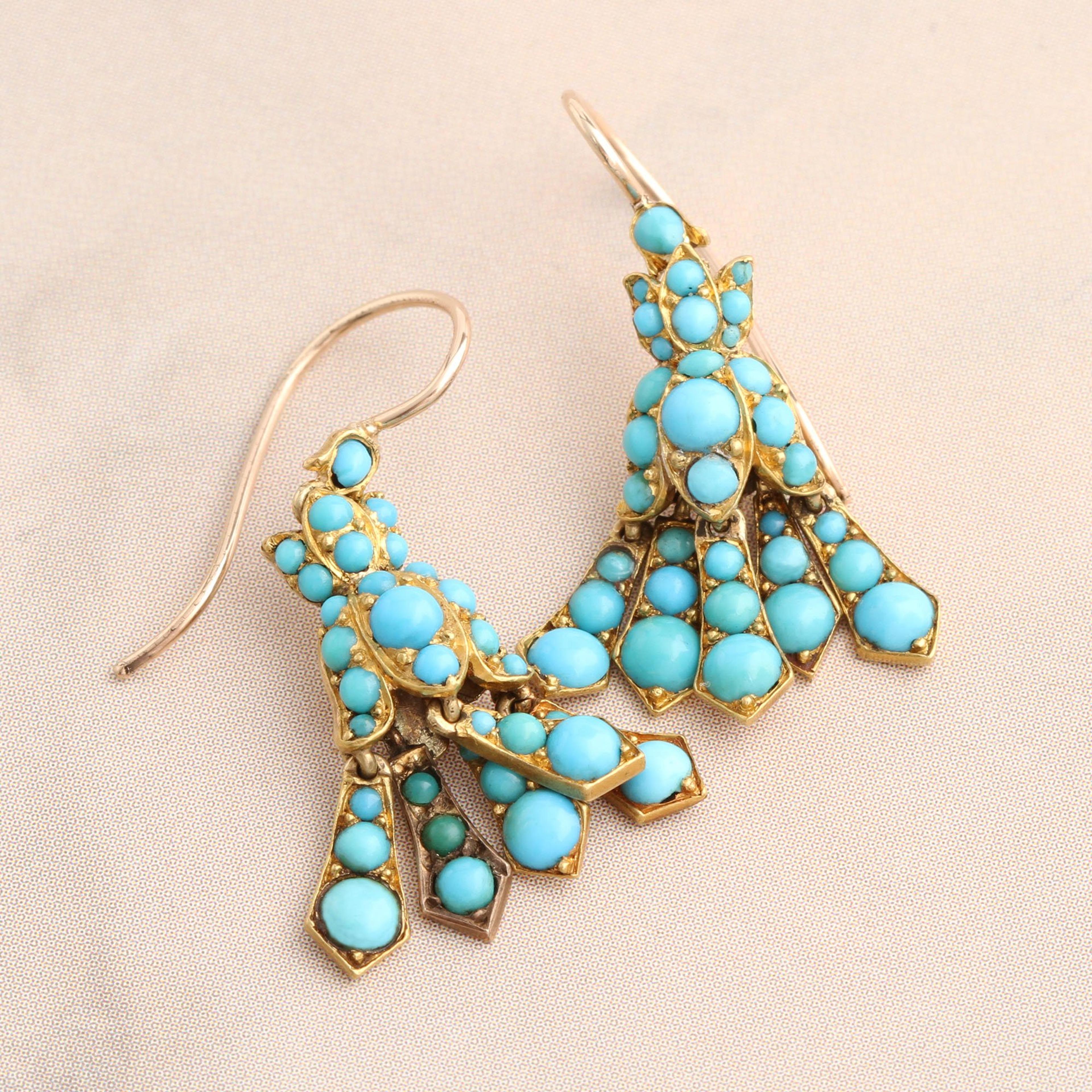 Detail of Victorian Turquoise Bluebell Earrings