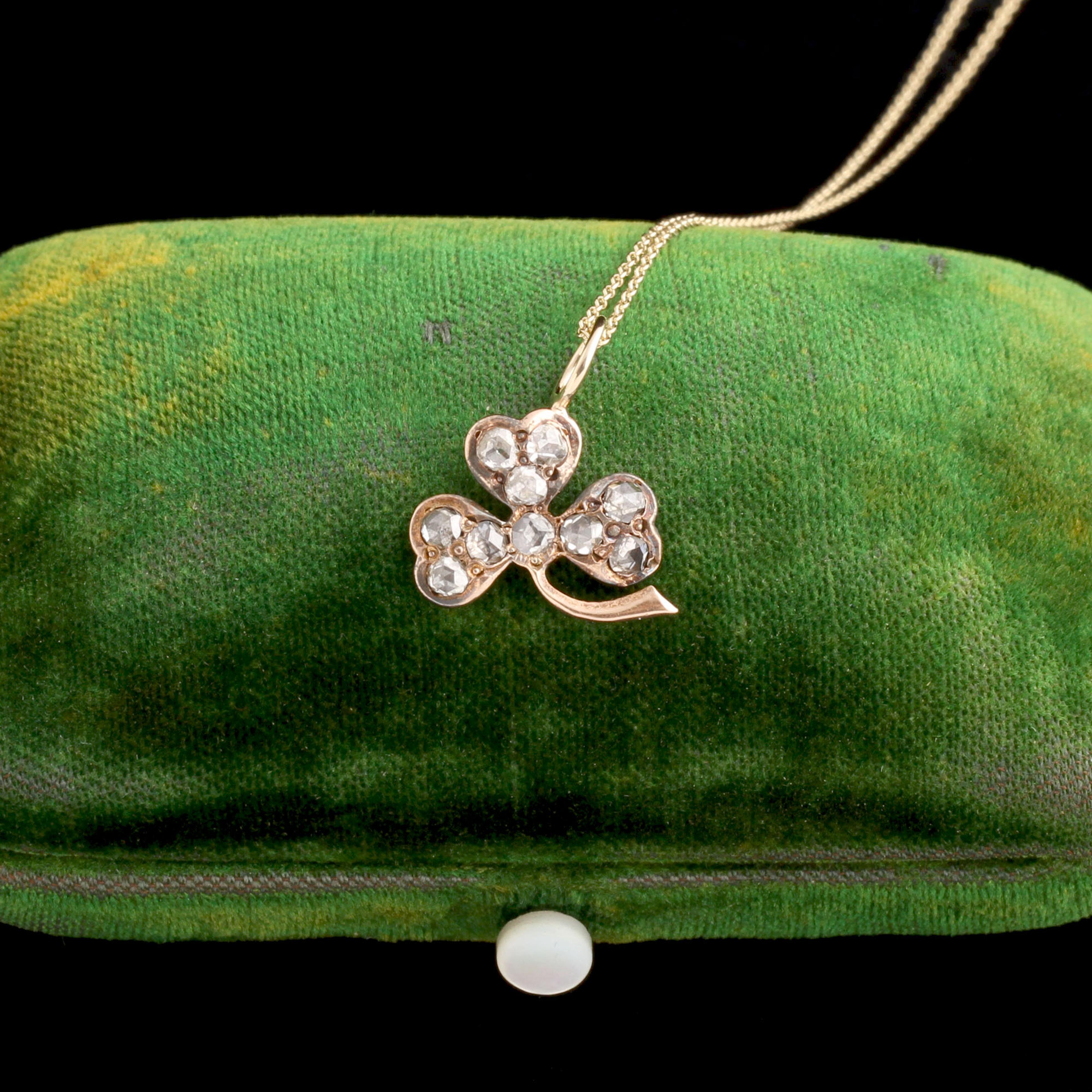 Detail of Victorian Rose Cut Diamond Shamrock Necklace