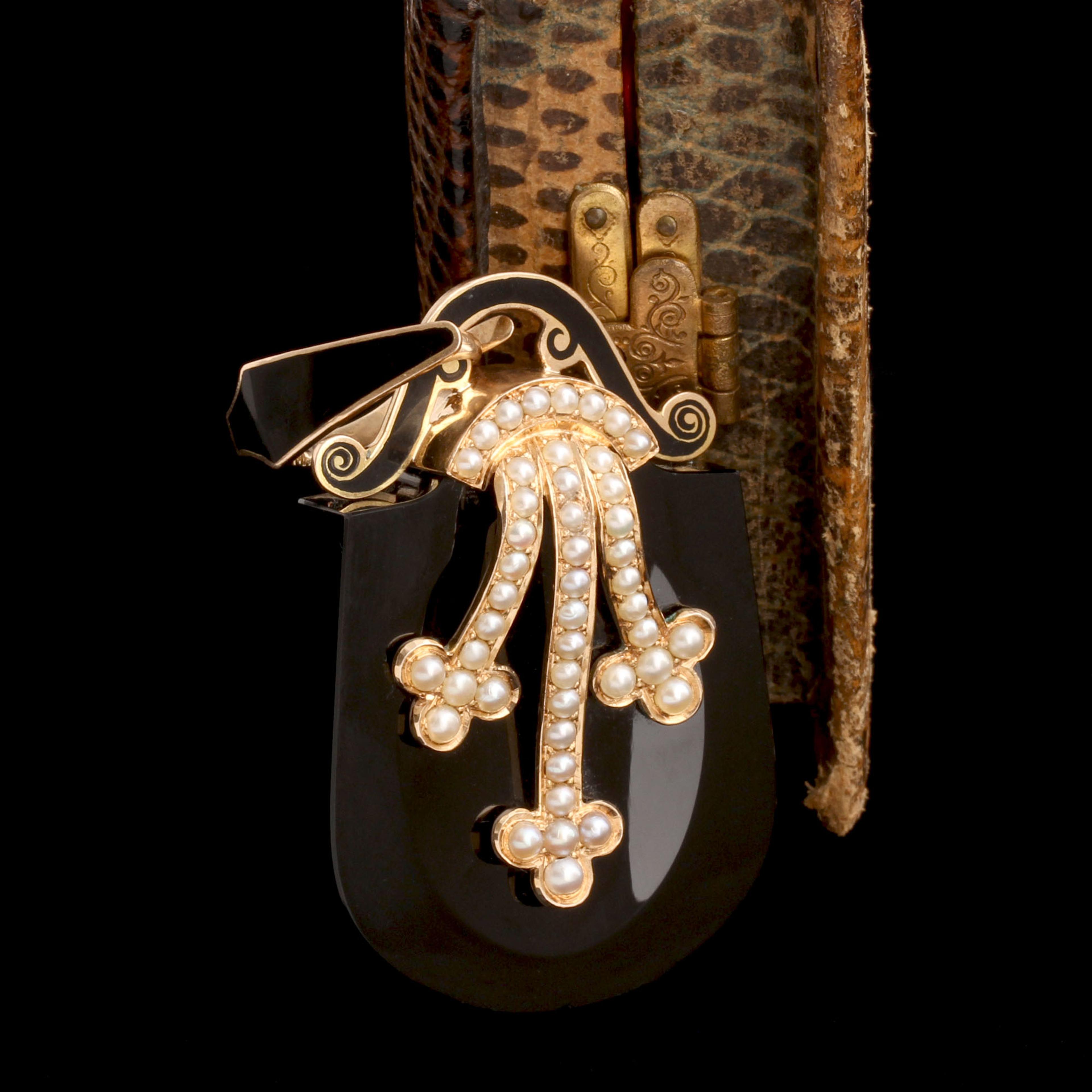 Victorian Onyx, Pearl & Enamel Padlock Locket