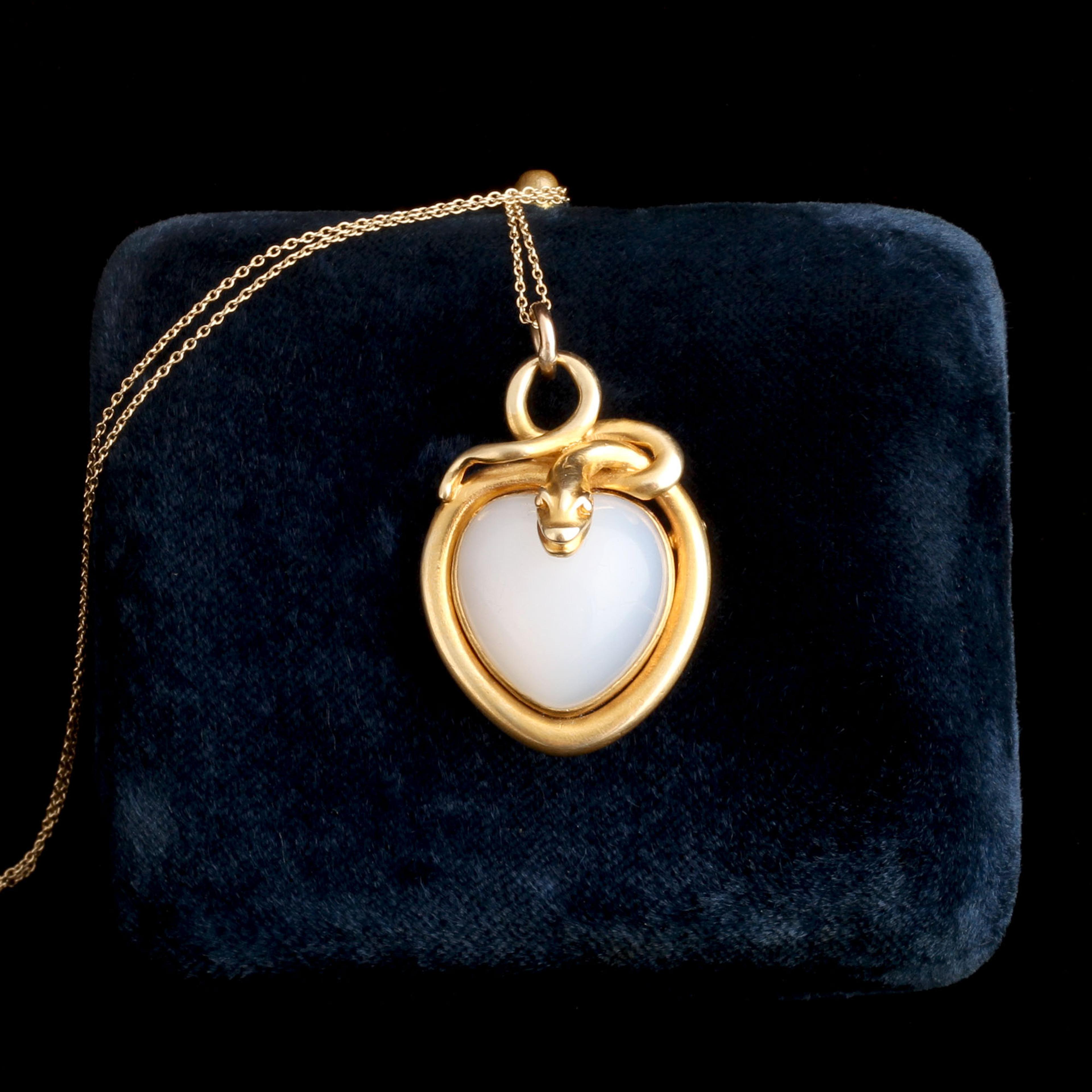 Mid Victorian Chalcedony Heart Snake Locket