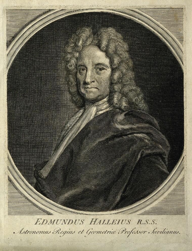 Edmund Halley. Line engraving after R. Phillips. Credit: Wellcome Collection.