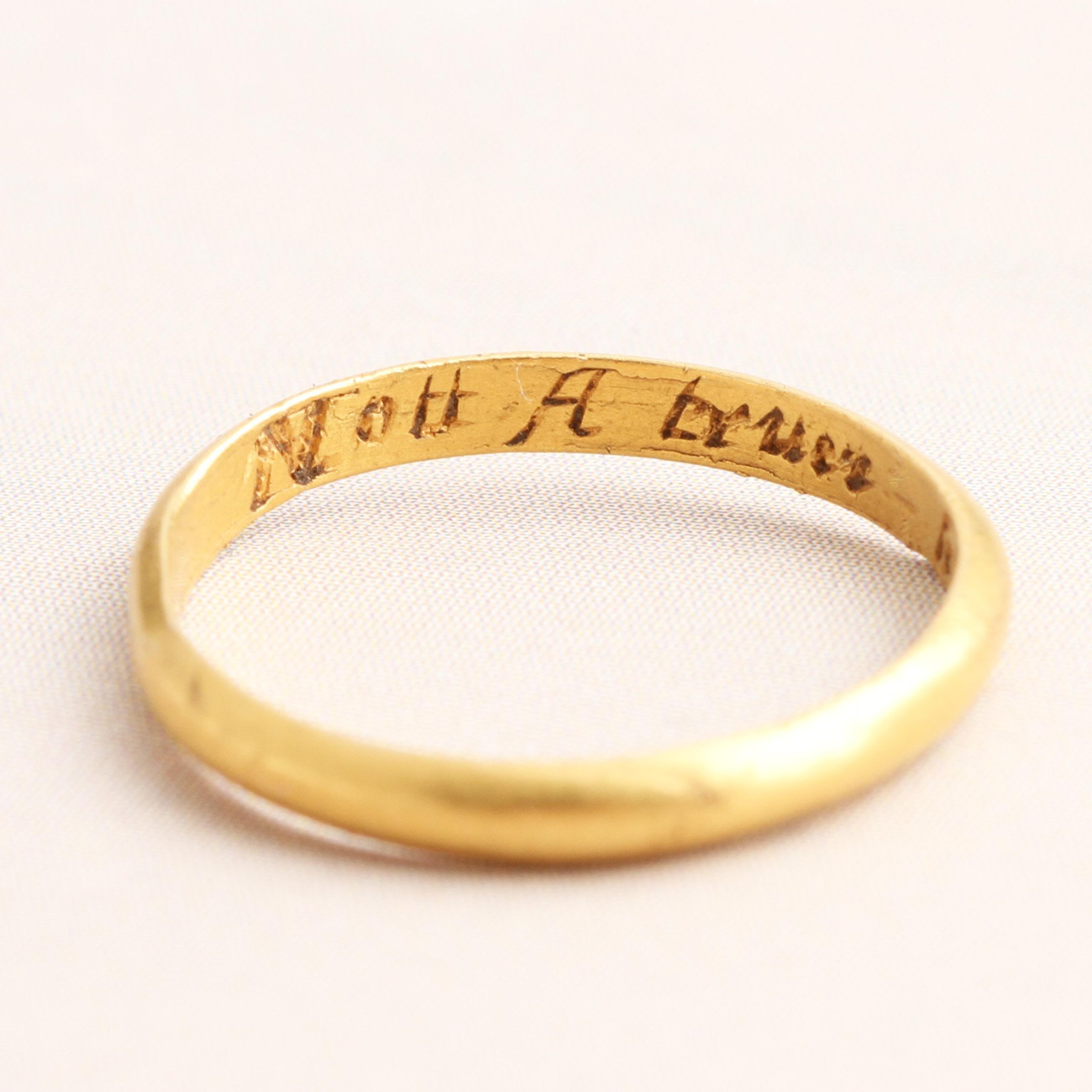 Detail of "Nott a truer hart A live" Poesy Ring