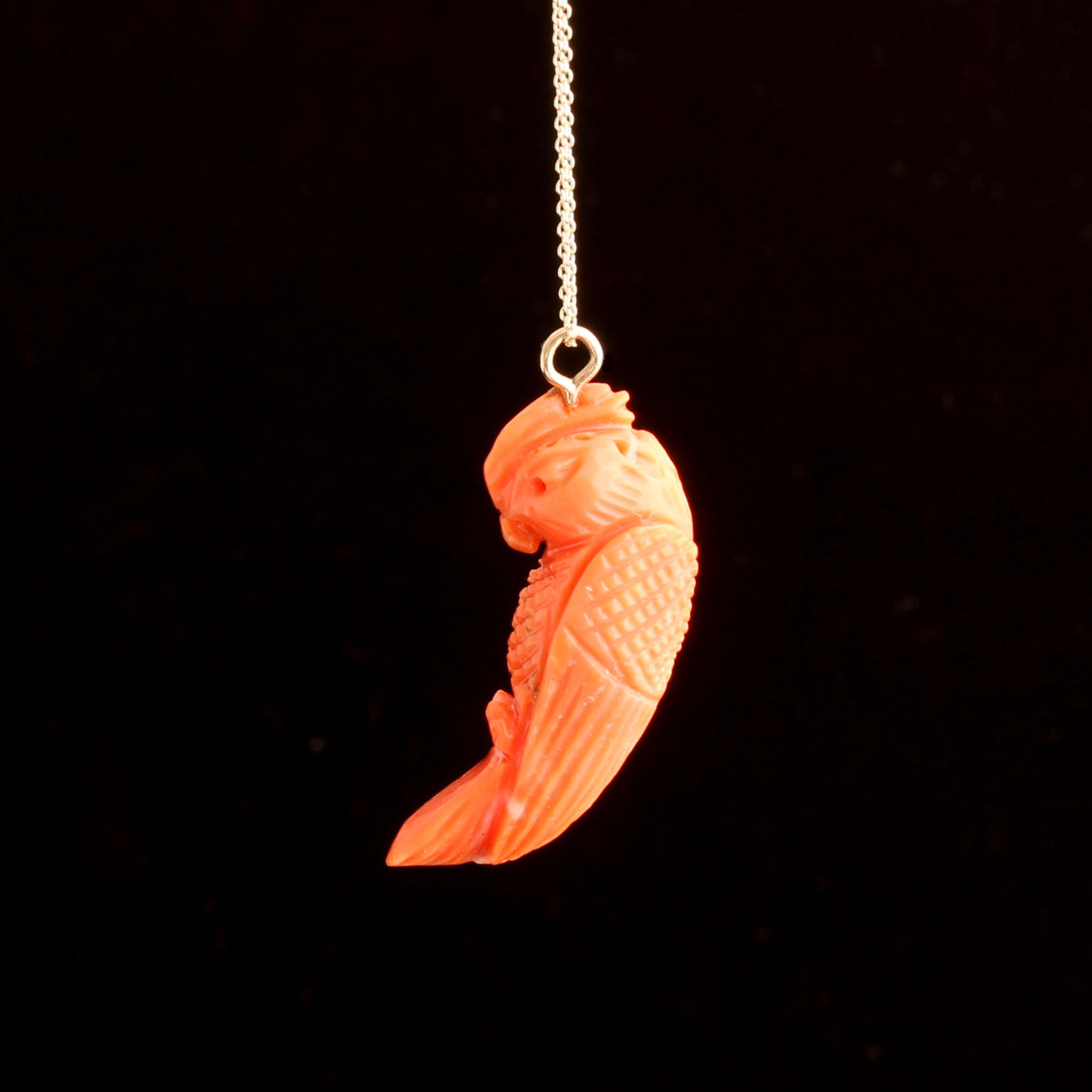 Early 19th Century Carved Coral Parrot Necklace