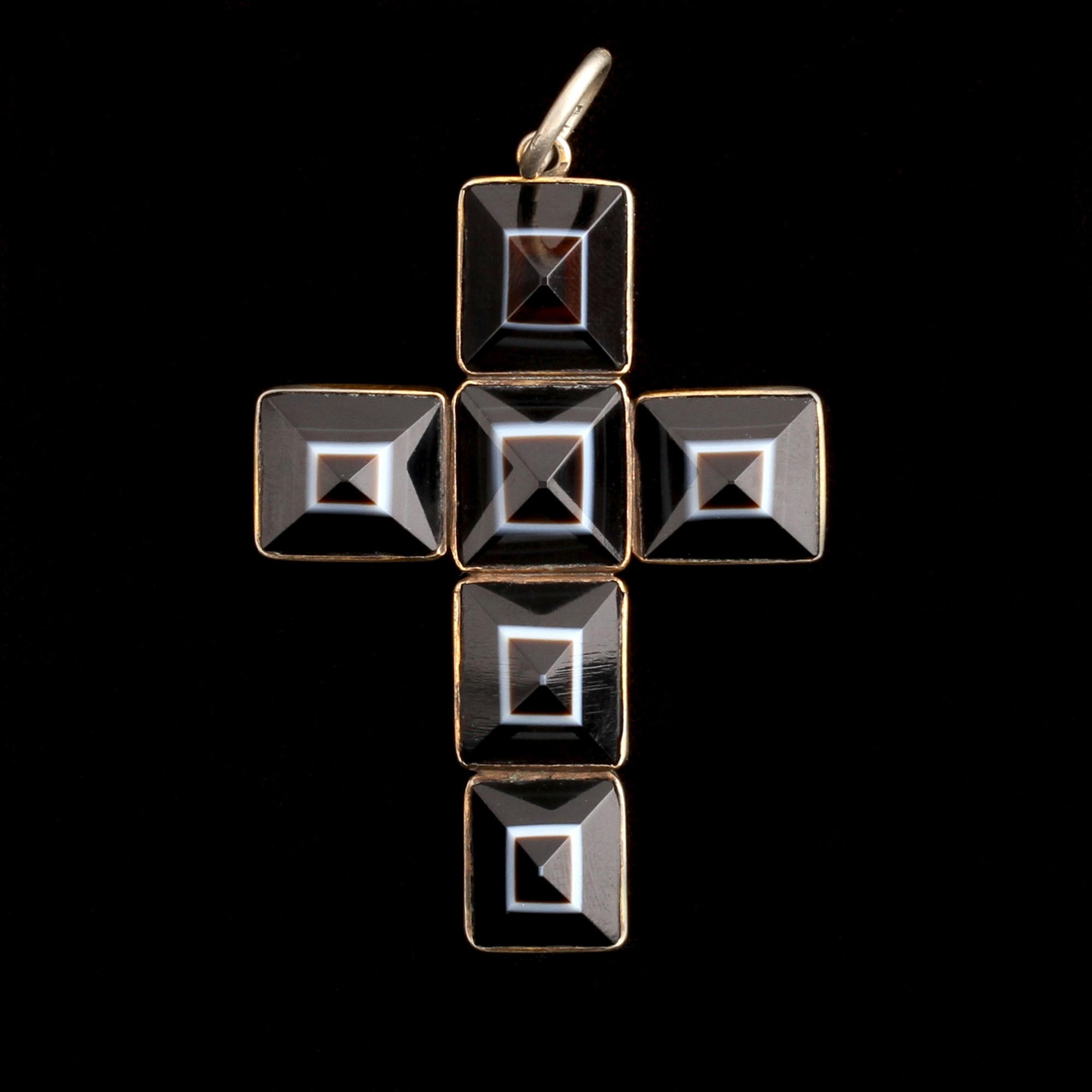 Victorian Pyramid Cut Agate Cross Pendant