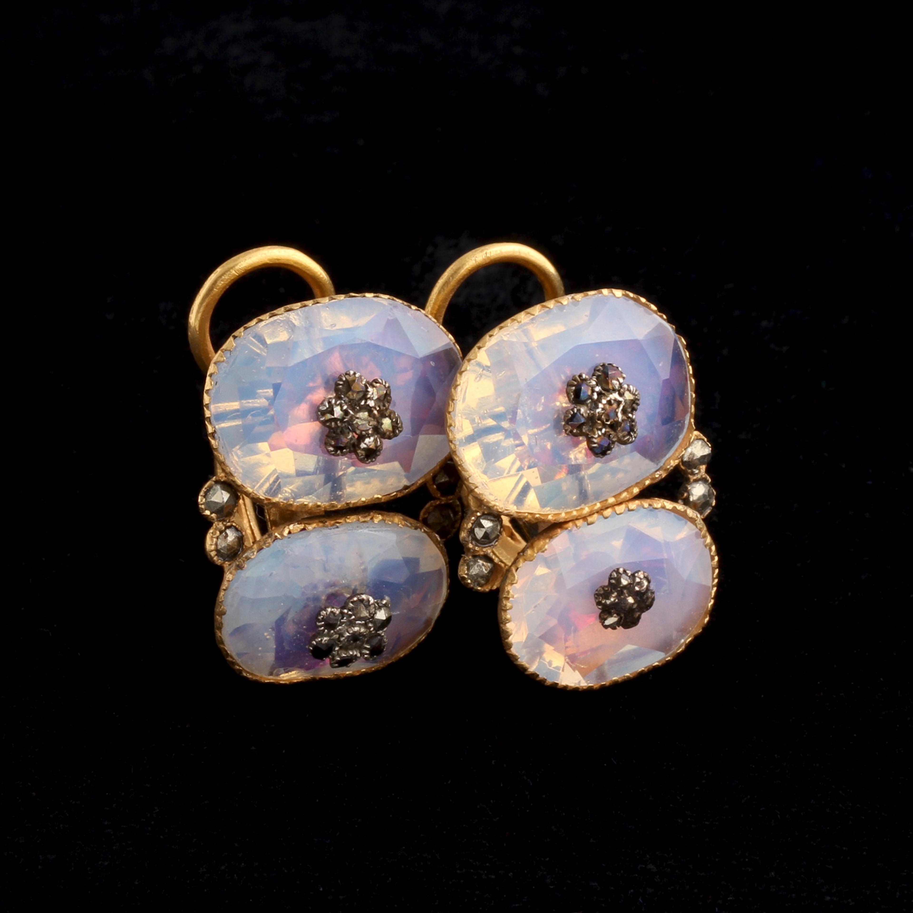 Detail of Queen Anne Opaline Paste & Pyrite Earrings