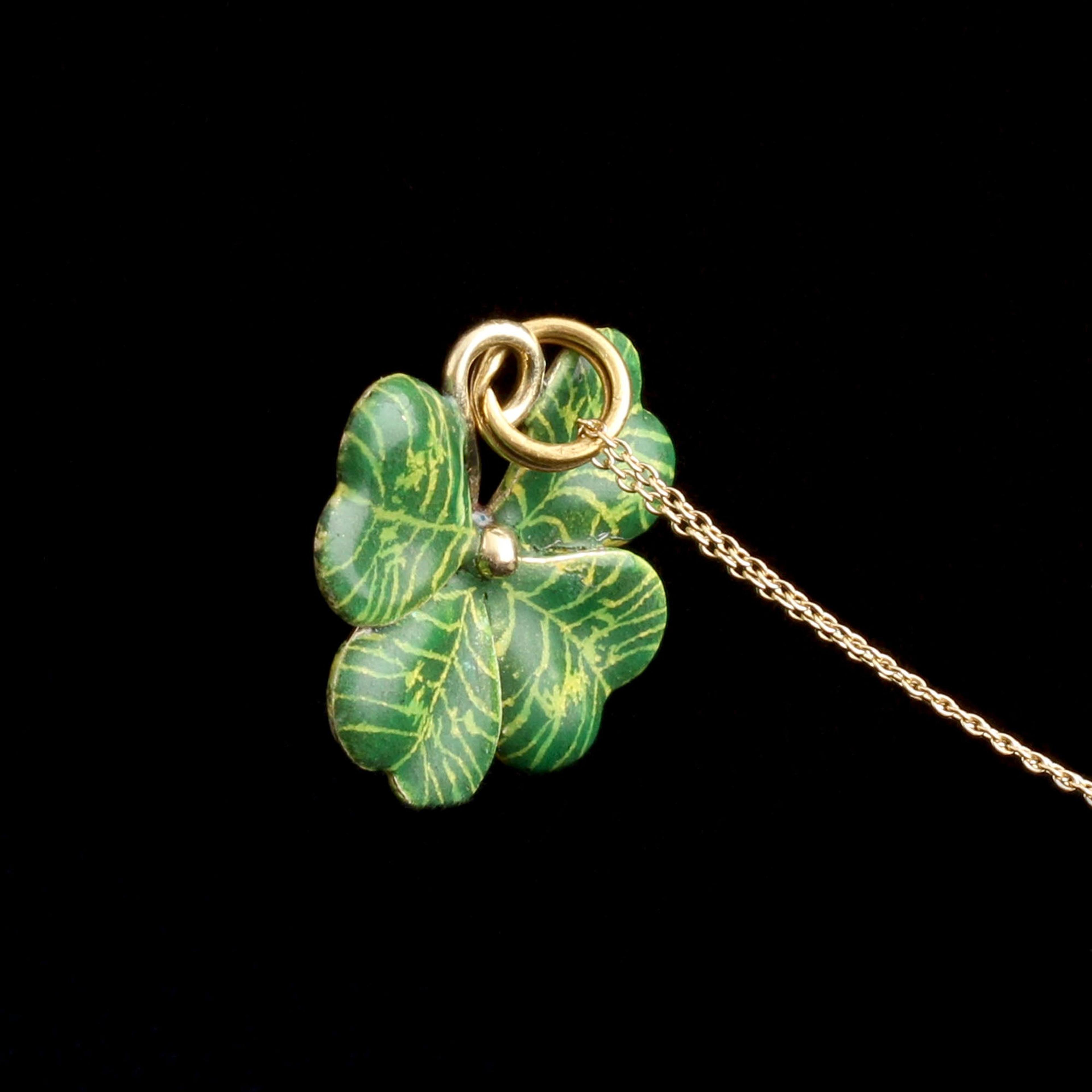 Victorian Enamel & Gold Shamrock Necklace