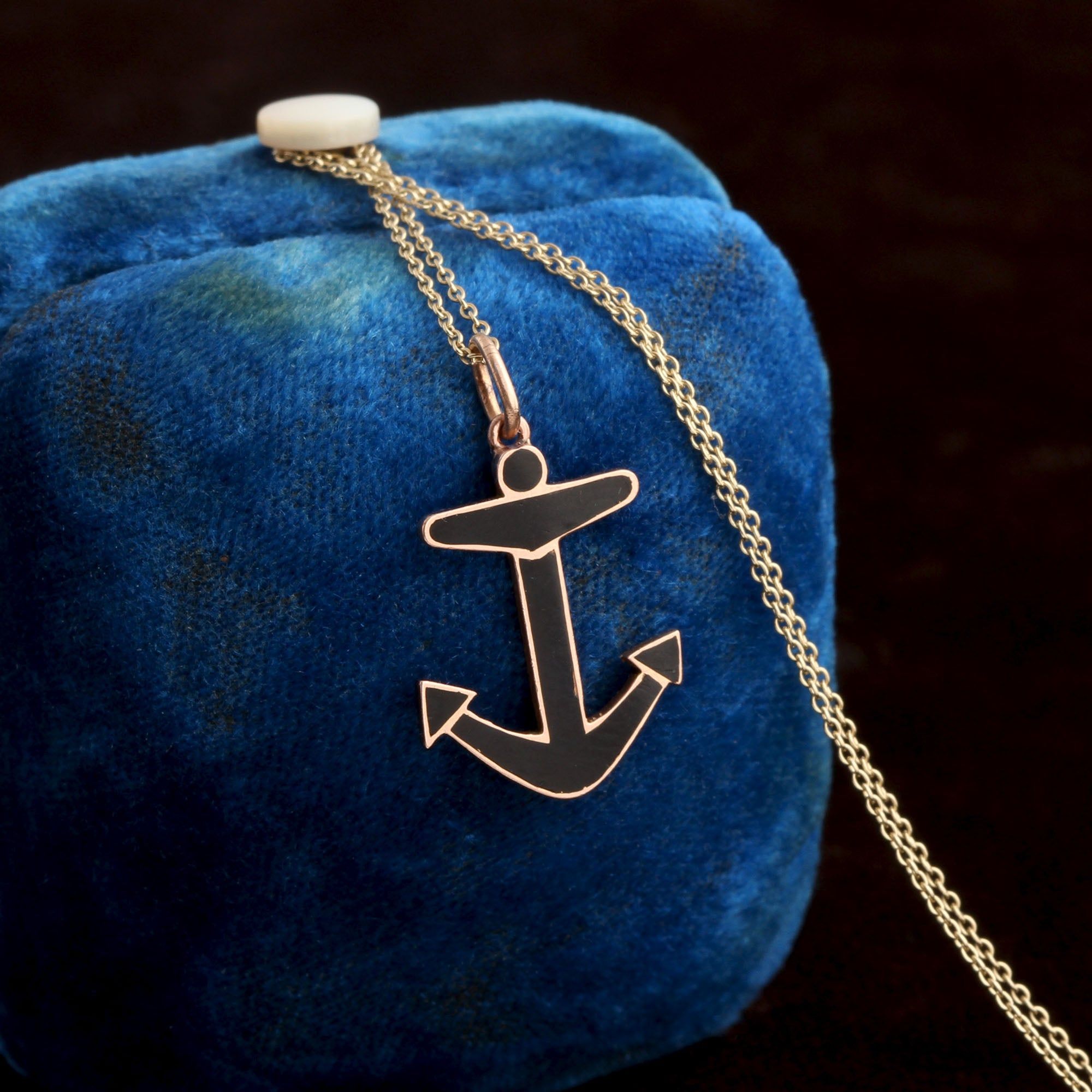 Victorian Black Enamel Anchor Necklace