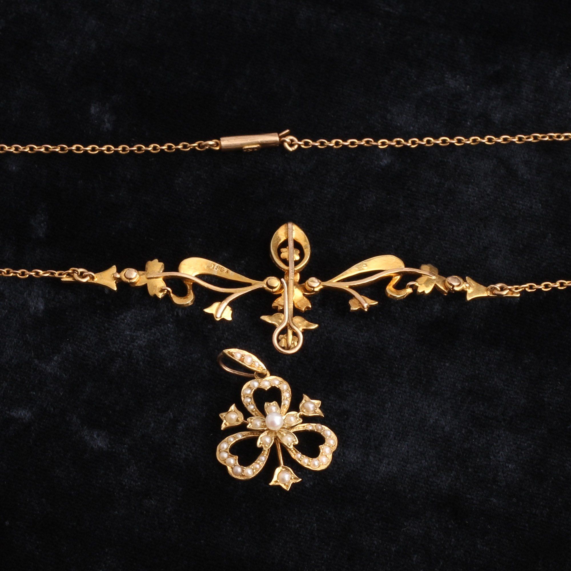Edwardian Seed Pearl Clover Necklace