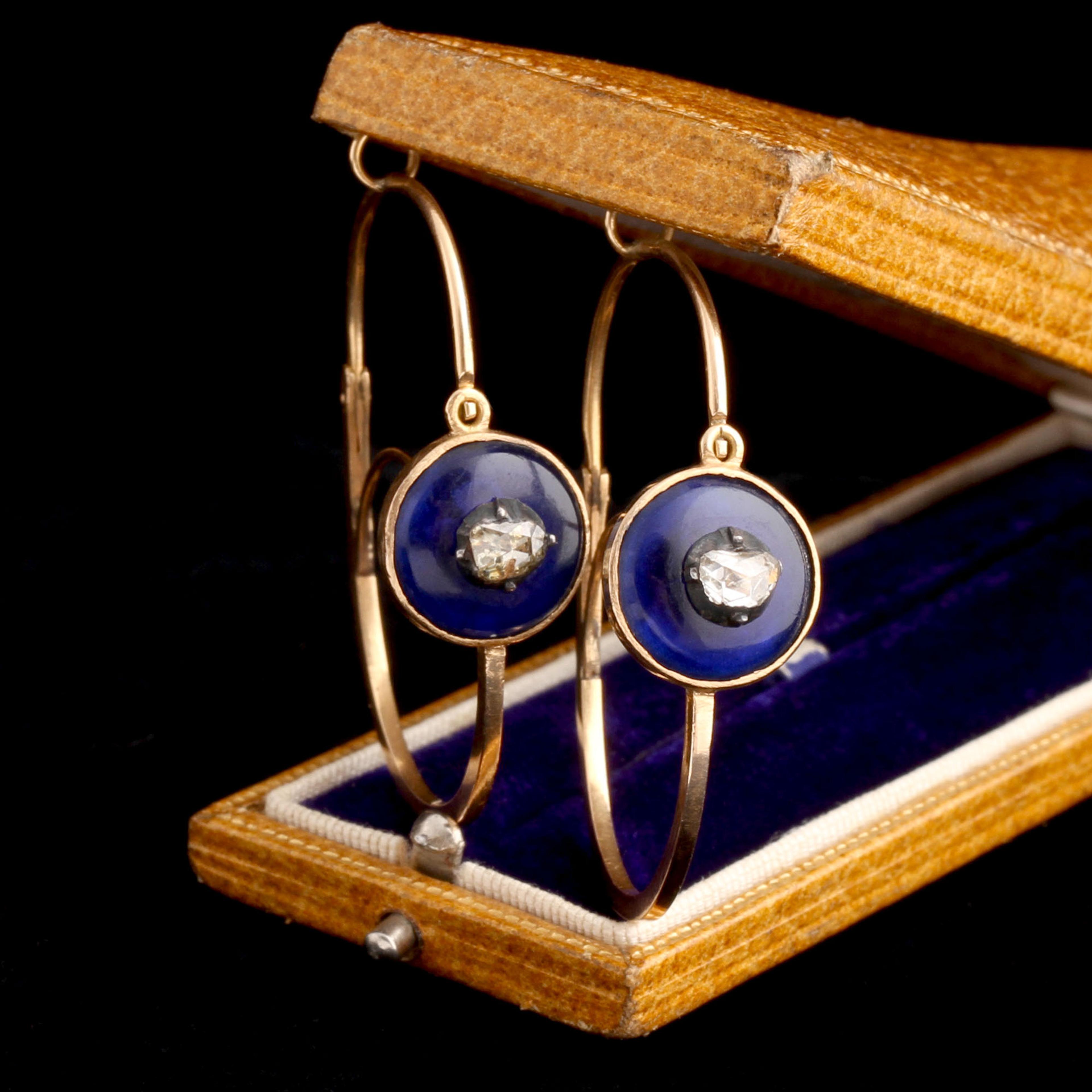 Georgian Enamel & Diamond Poissarde Earrings