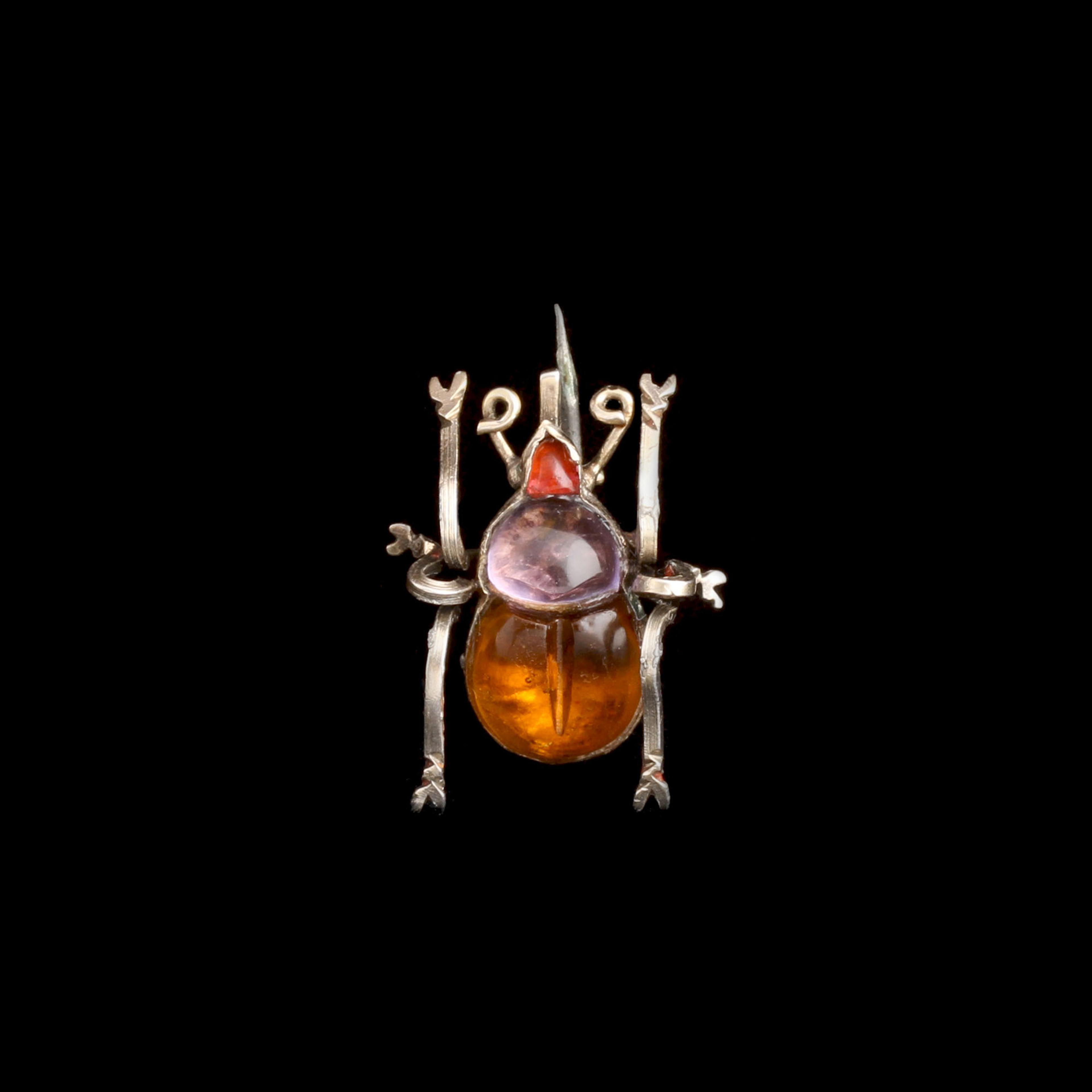 Detail of Victorian Multicolor Glass Beetle Brooch