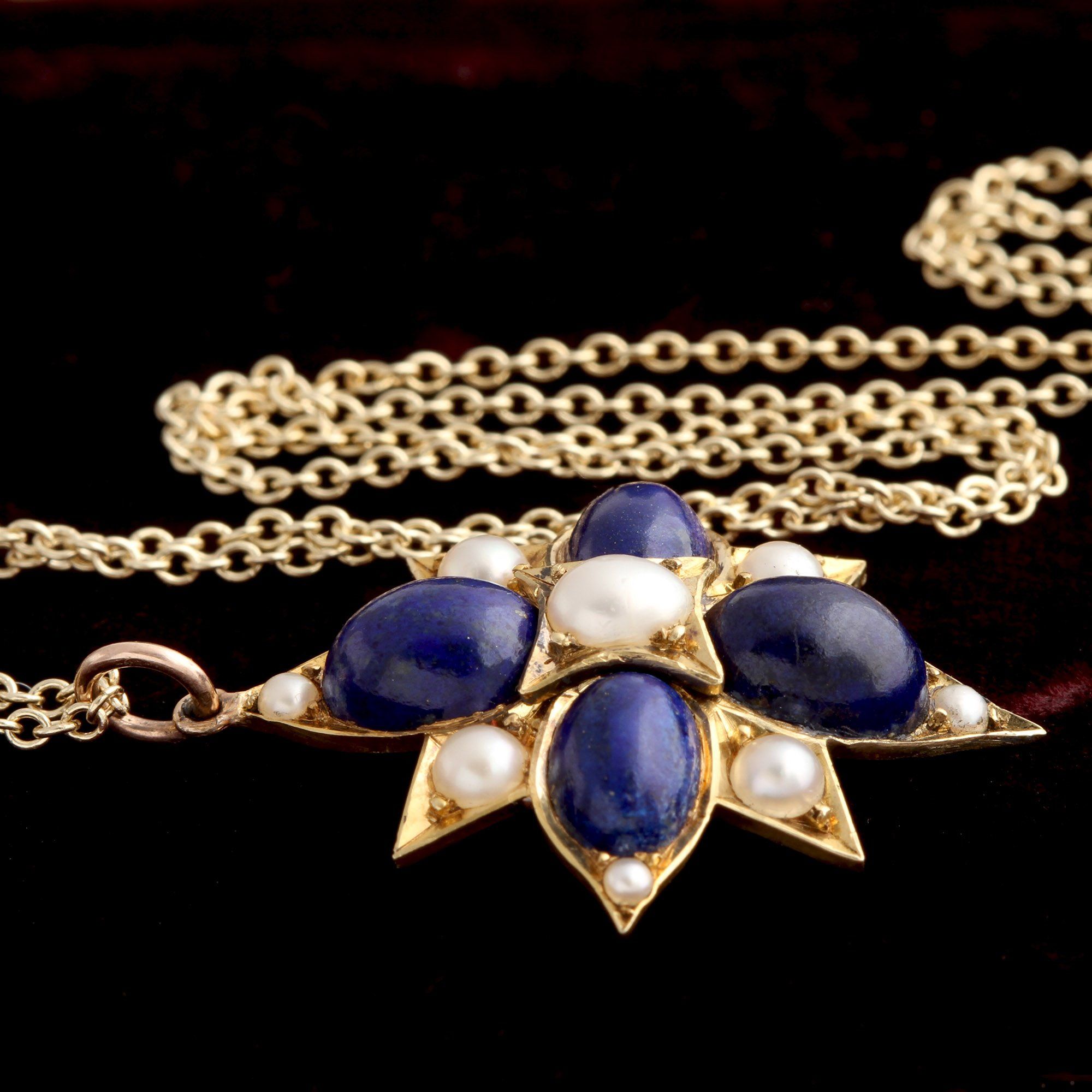 Victorian Lapis & Pearl Starburst Pendant
