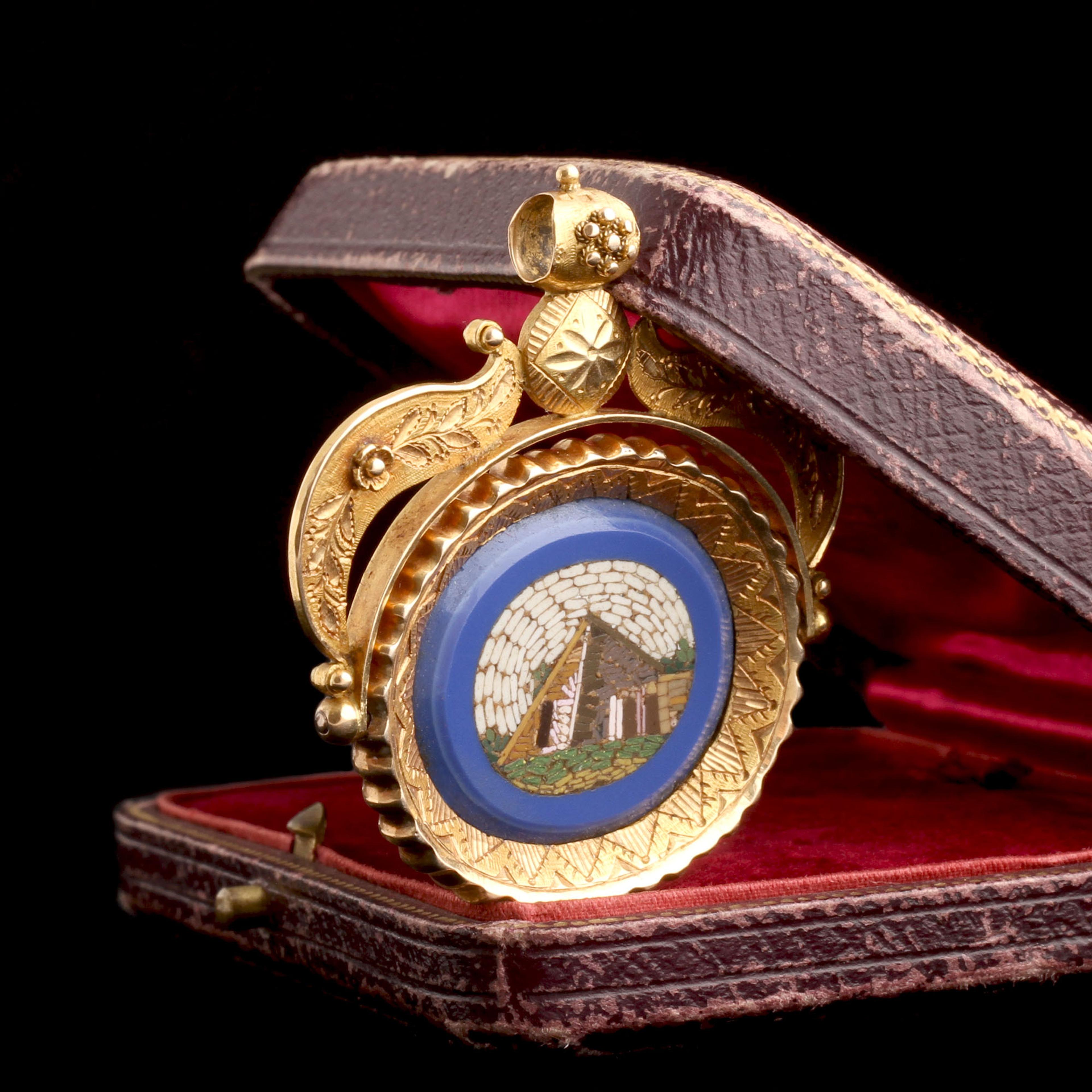 Victorian "Shelley's Grave" Micromosaic Spinner Pendant