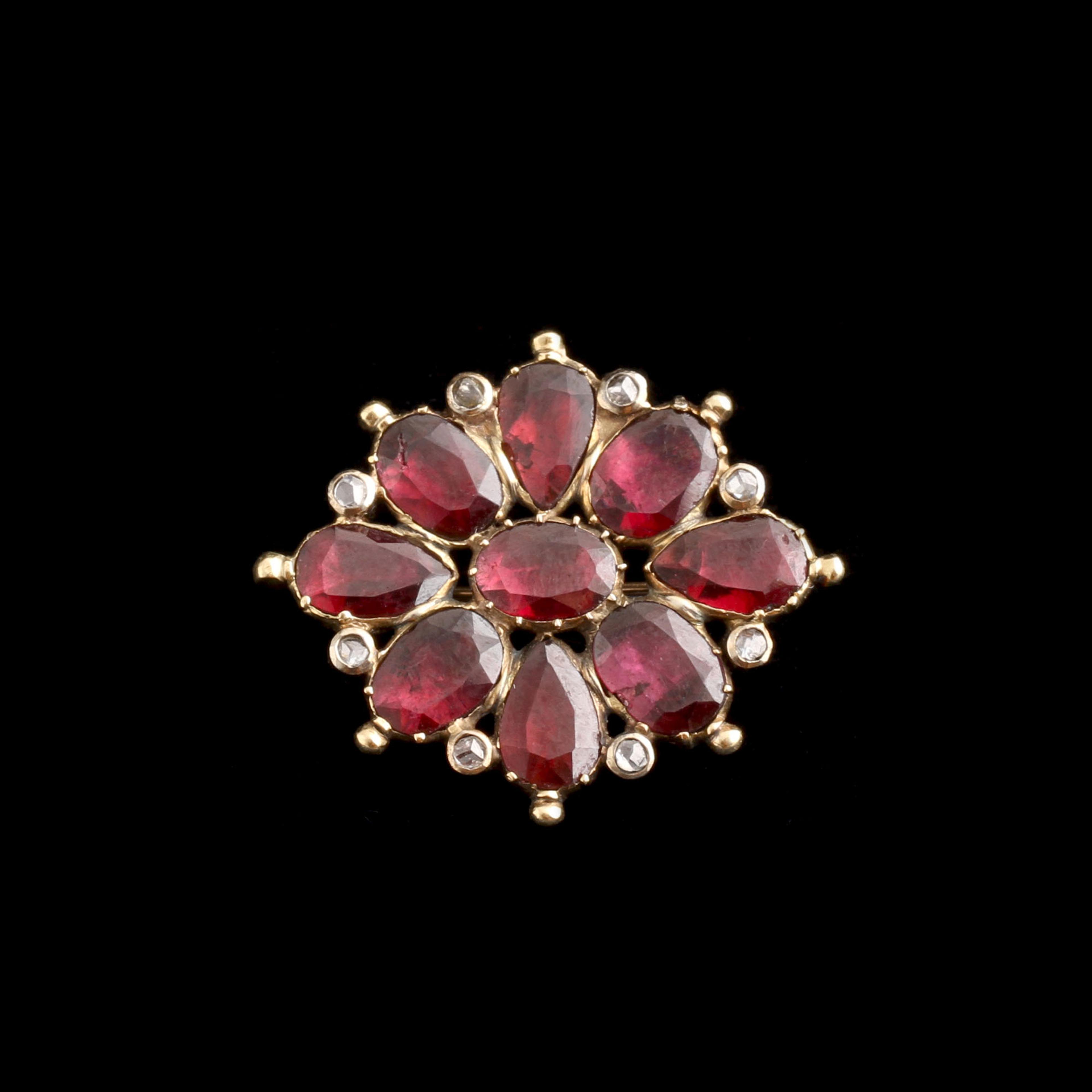 Georgian Garnet & Diamond Floral Cluster Brooch