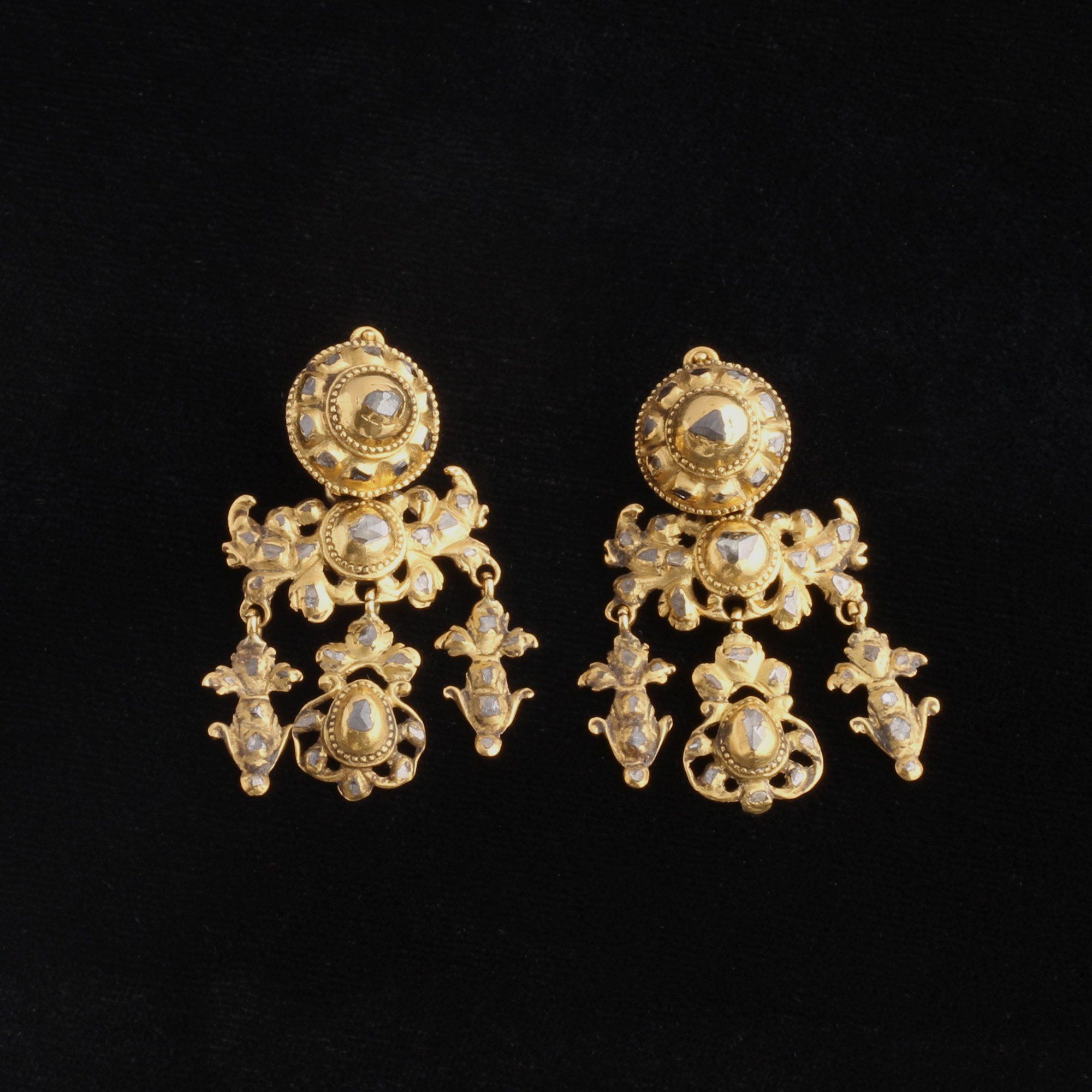18th Century Spanish Rose Cut Diamond Girandole Earrings