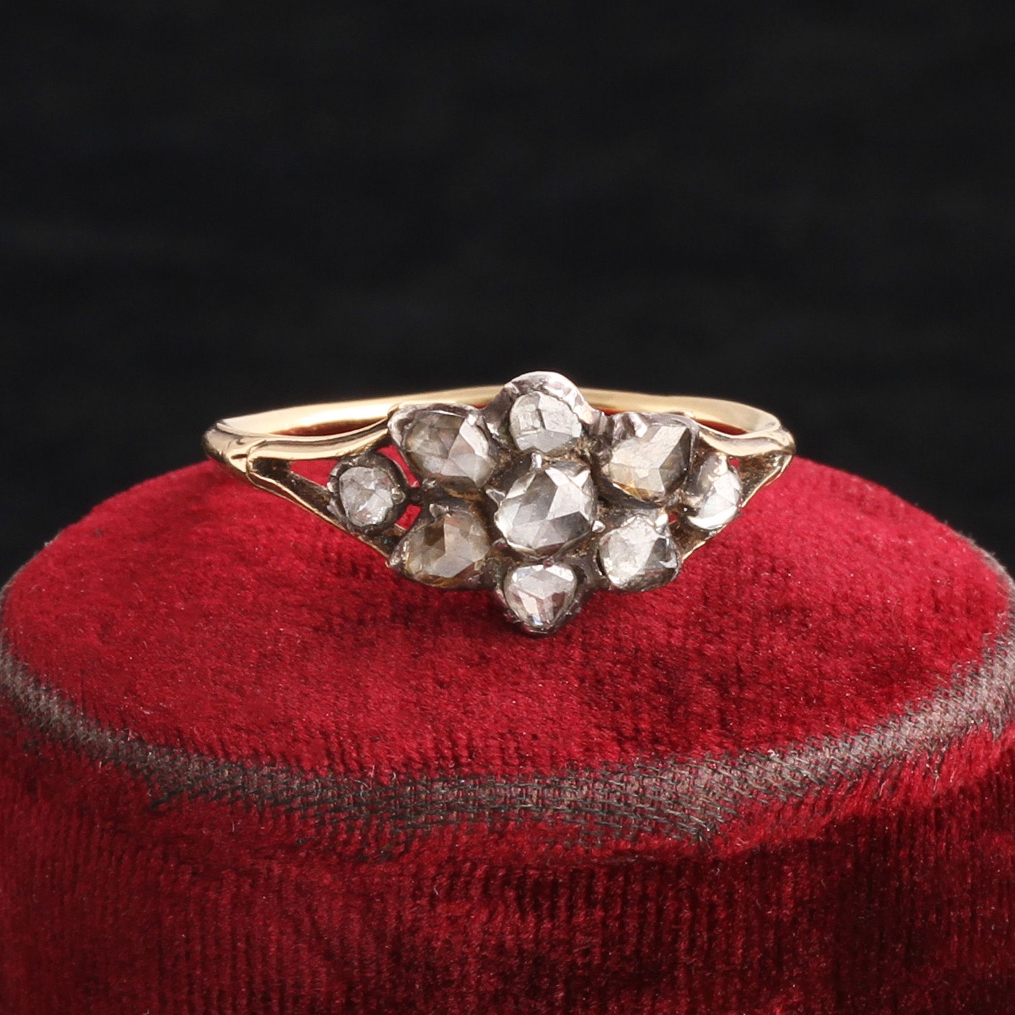 Georgian Rose Cut Diamond Floral Cluster Ring