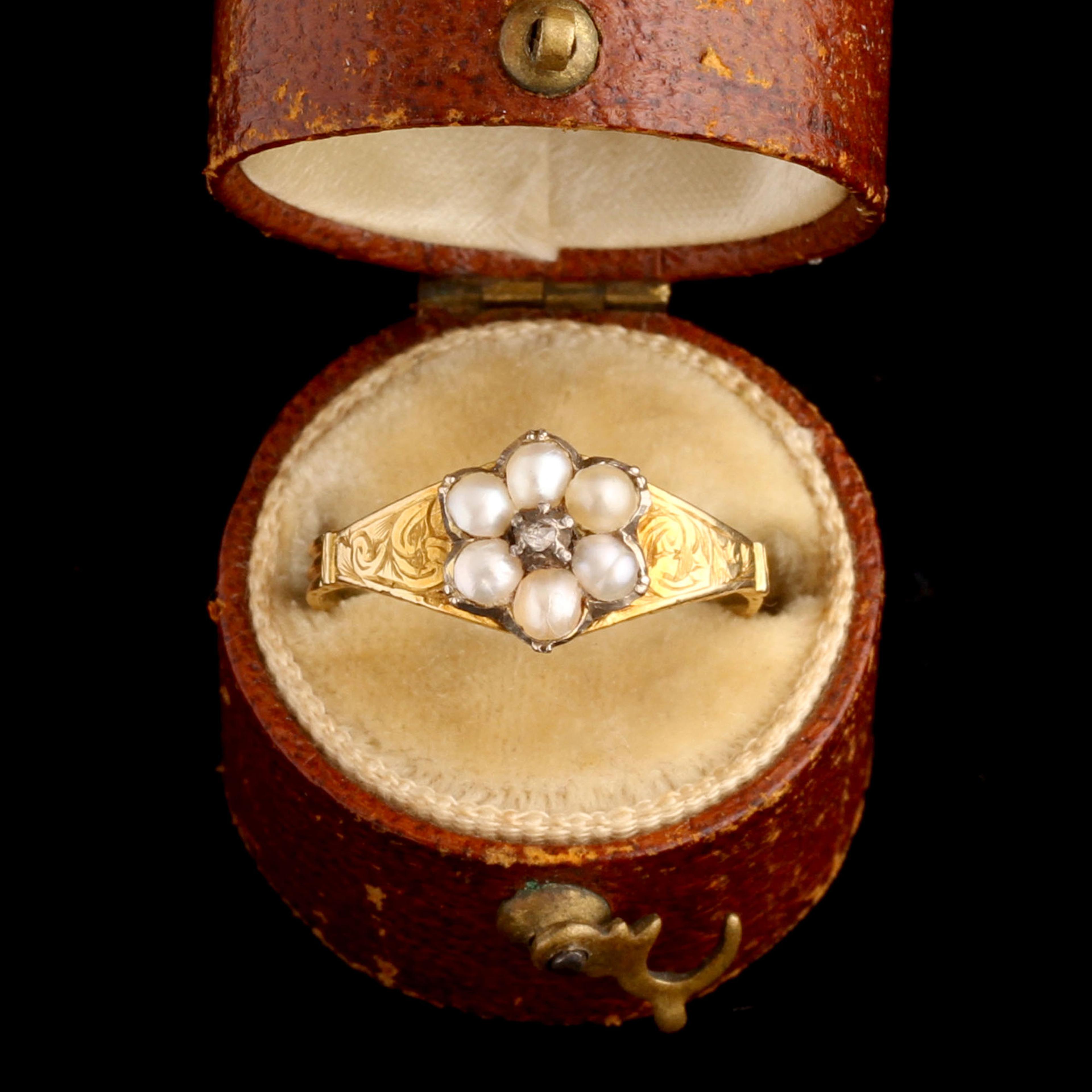 Victorian Seed Pearl & Diamond Locket Ring