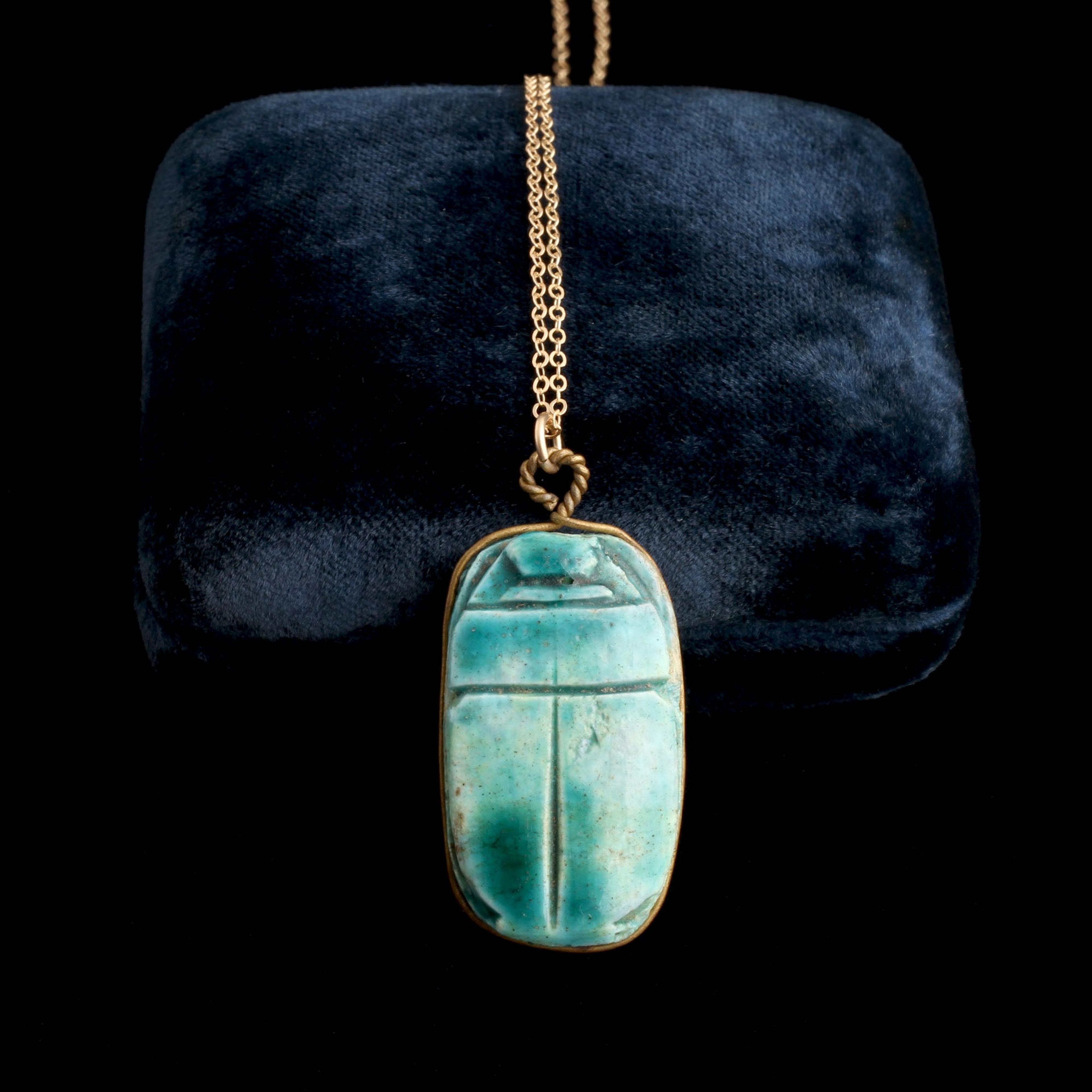 Vintage XL Egyptian Revival Scarab Faience Necklace