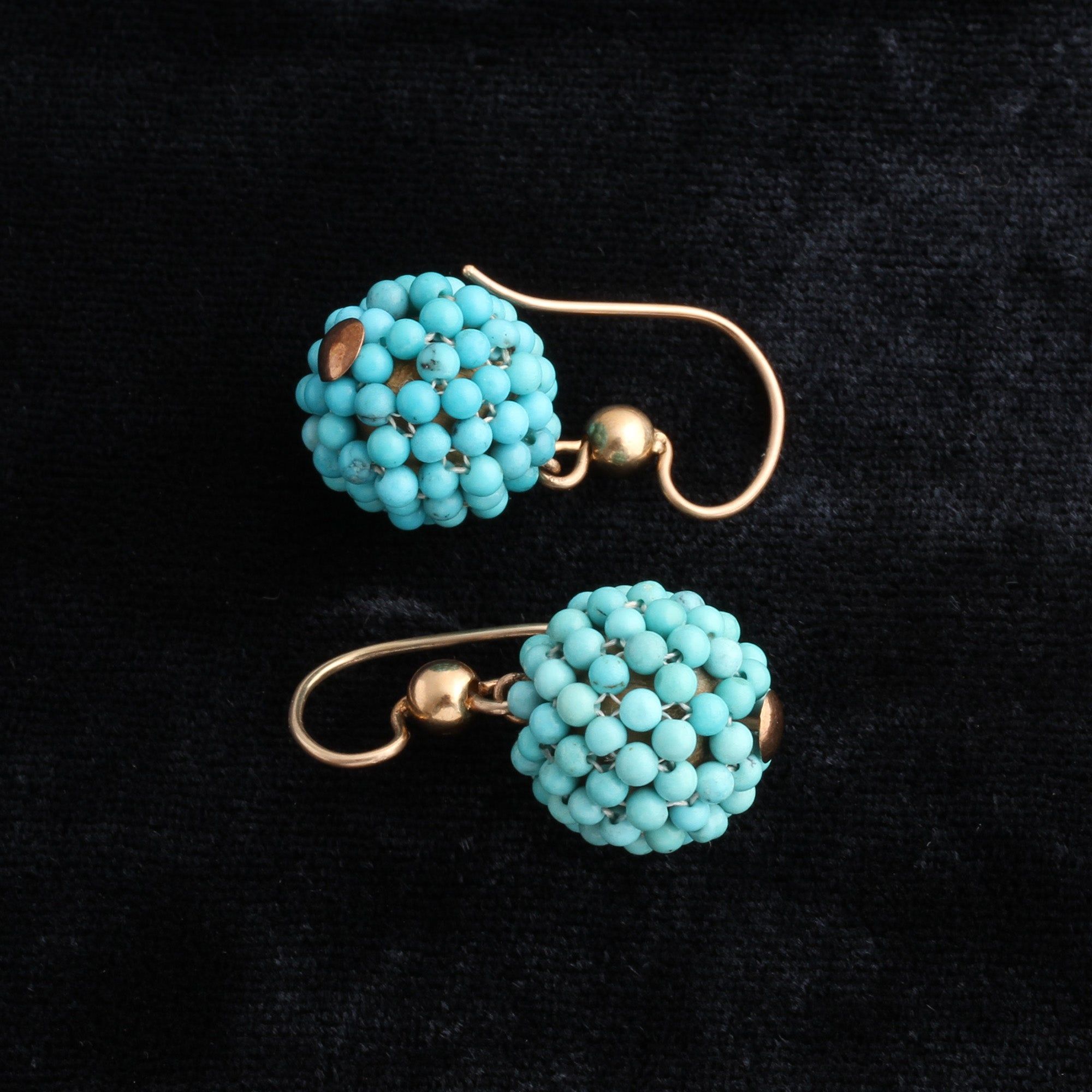 Detail of Victorian Turquoise Mesh Sphere Earrings