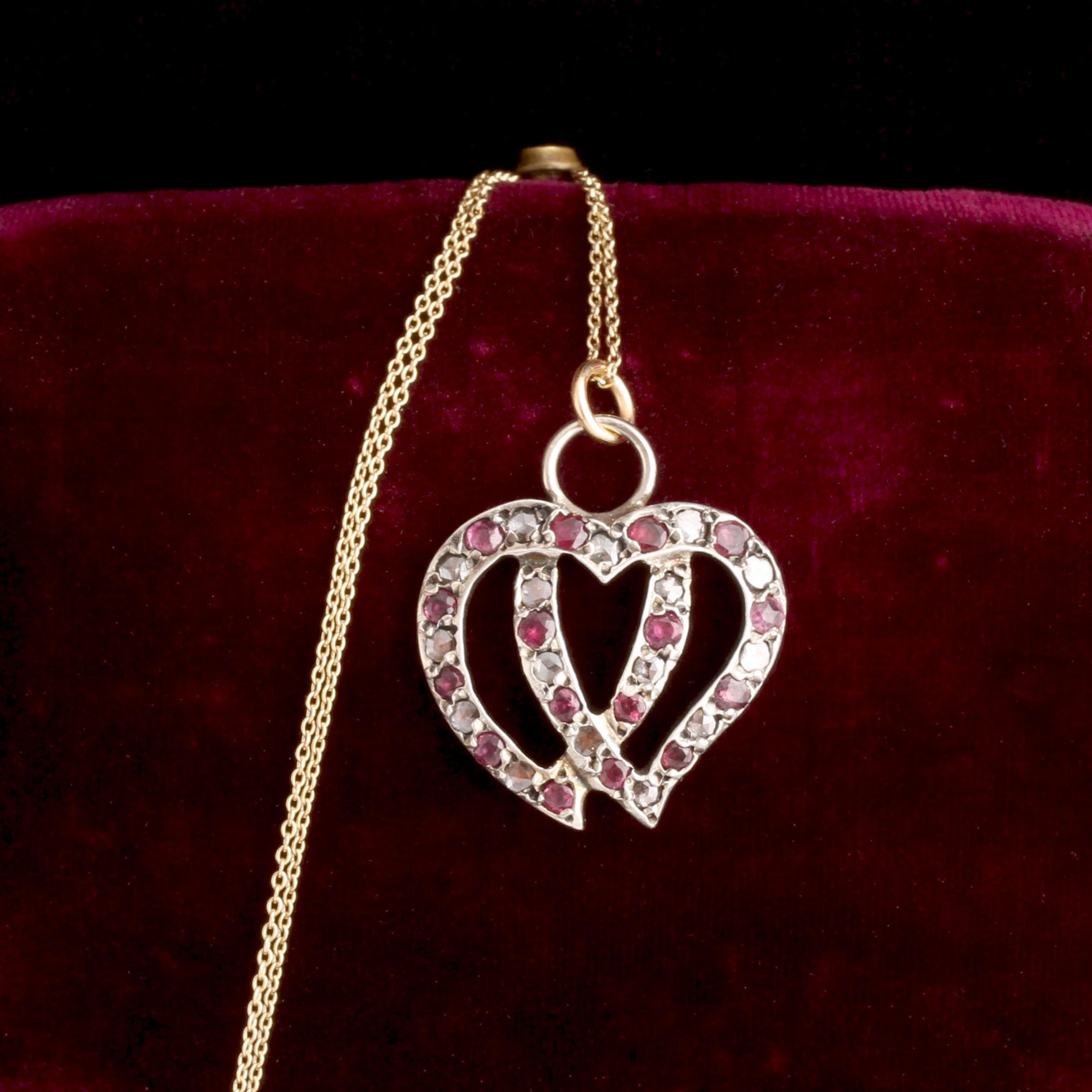 Victorian Ruby & Diamond Witch's Hearts Necklace