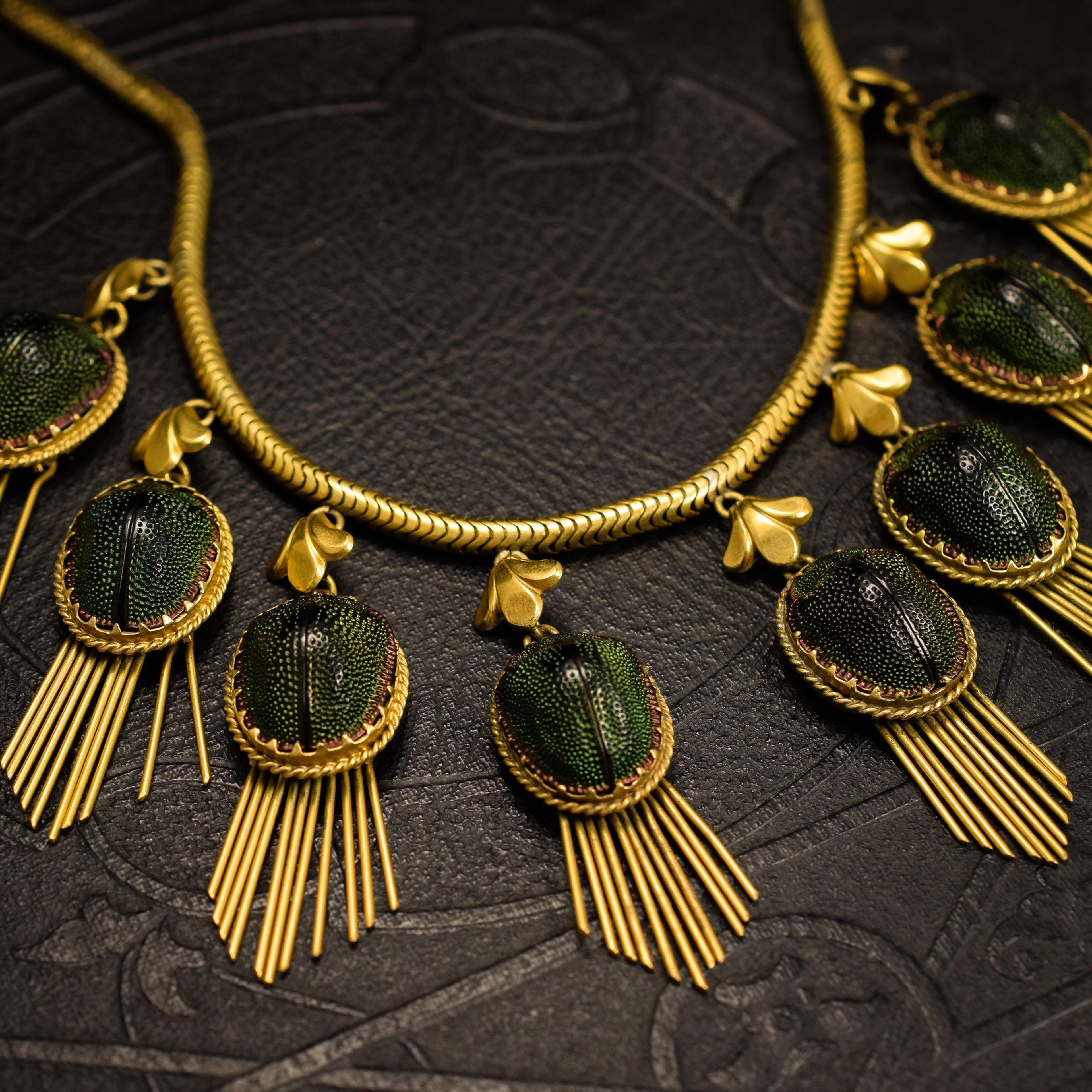 Victorian Pinchbeck Scarab Beetle Collar