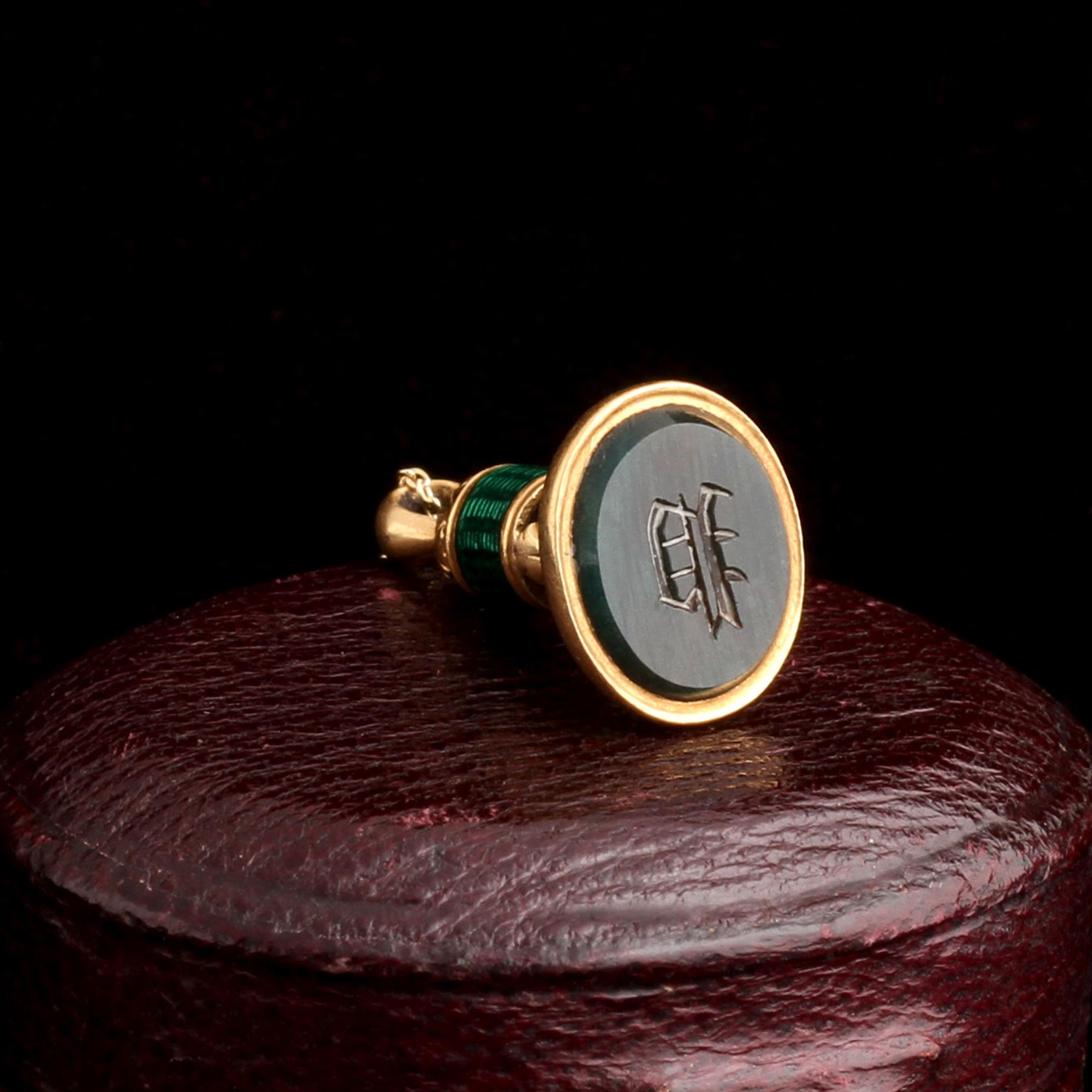 Detail of Early 19th Century French Gold & Enamel "P" Wax Seal Necklace