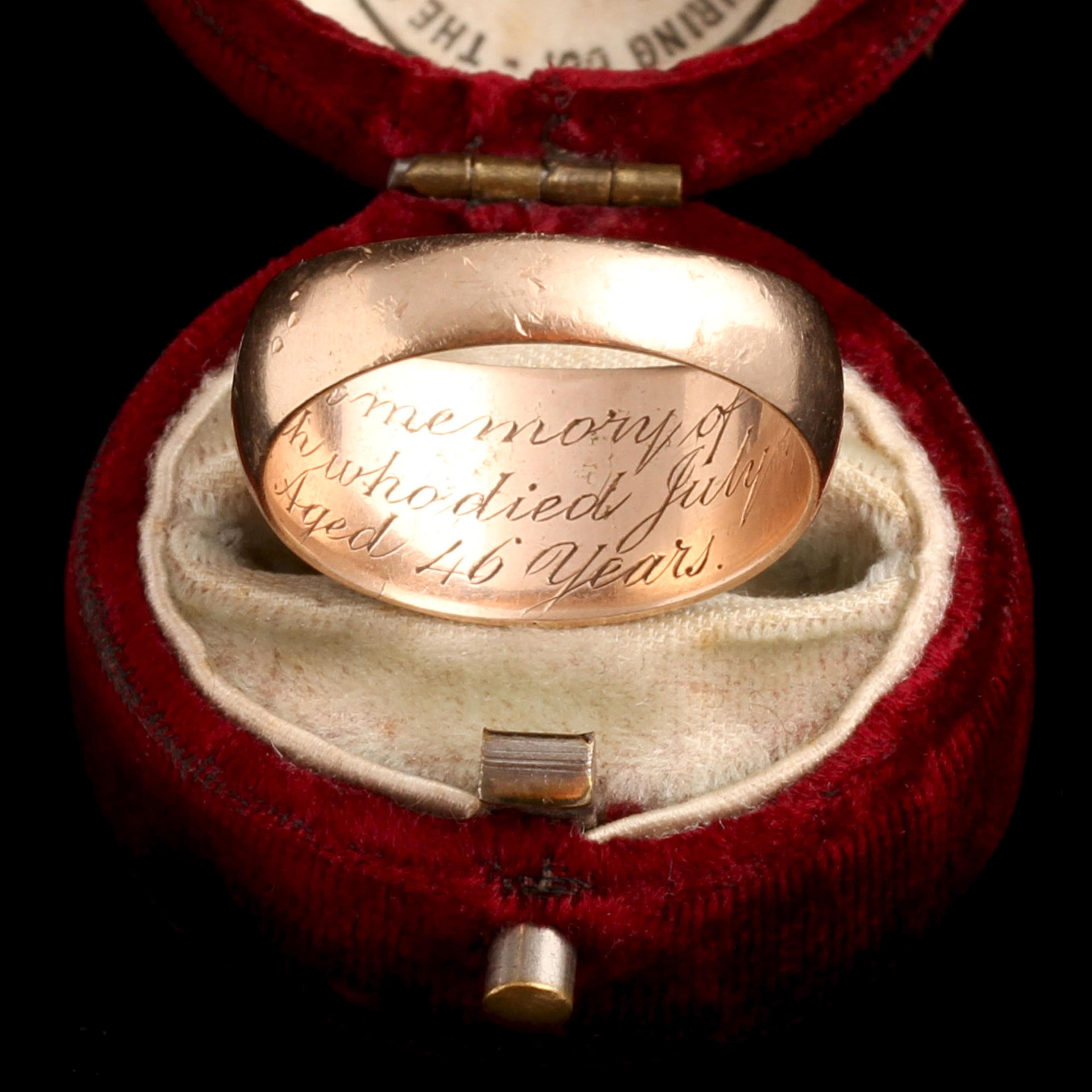 Detail of Victorian Pearl & Enamel Tulip Mourning Ring showing engraving